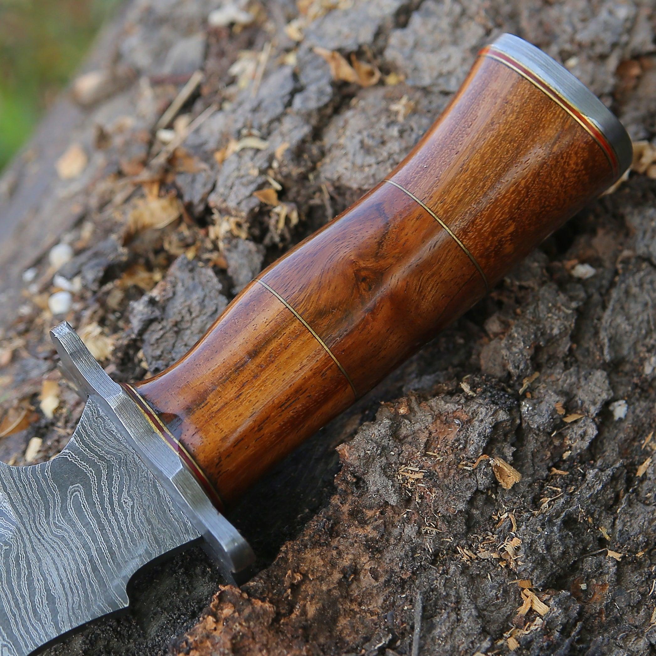 Hornet Custom Damascus Hunting Knife with Rosewood Handle & Sheath - Image 2