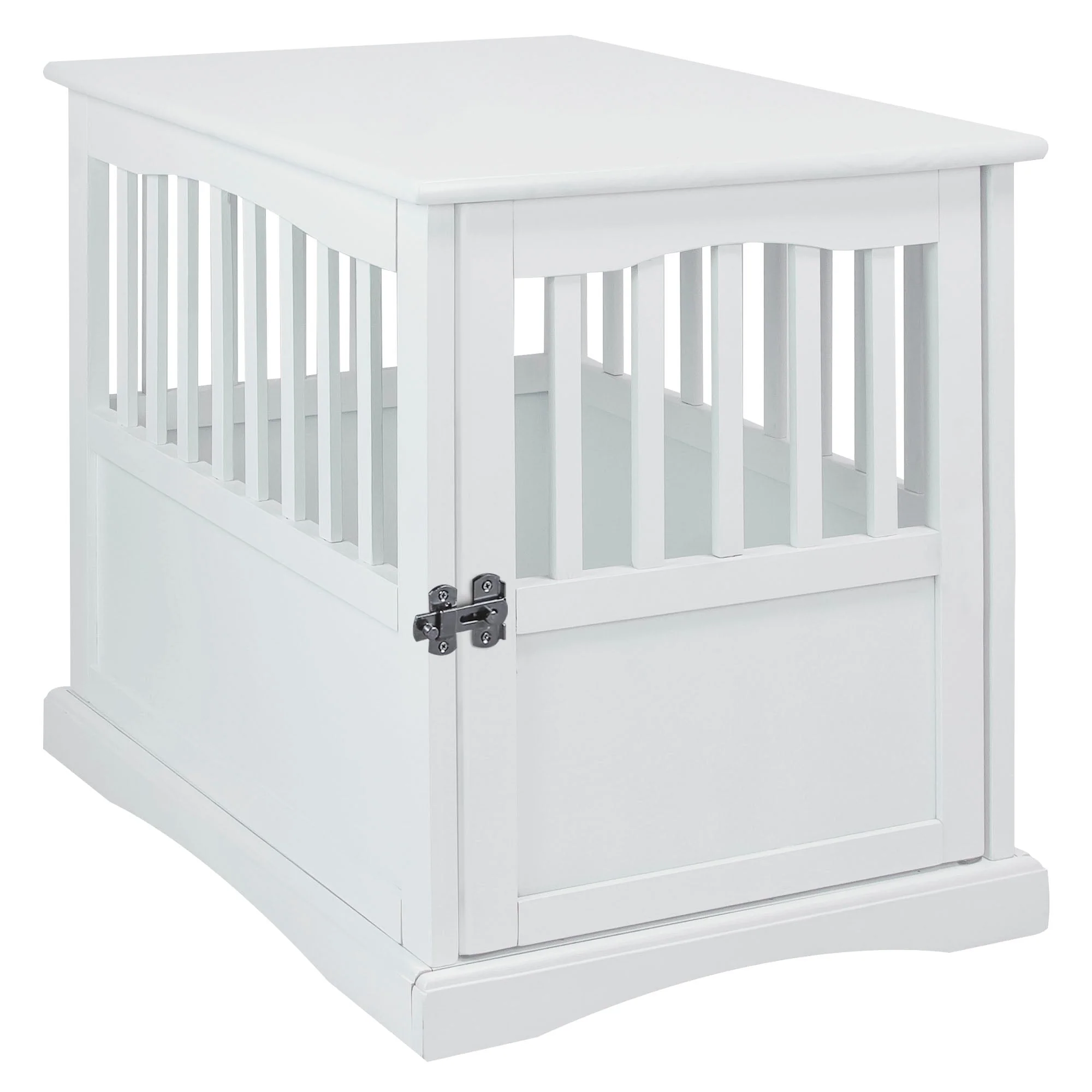 Casual Home Solid Wood Lockable Gate Door Pet Crate and End Side Table, White - Image 3