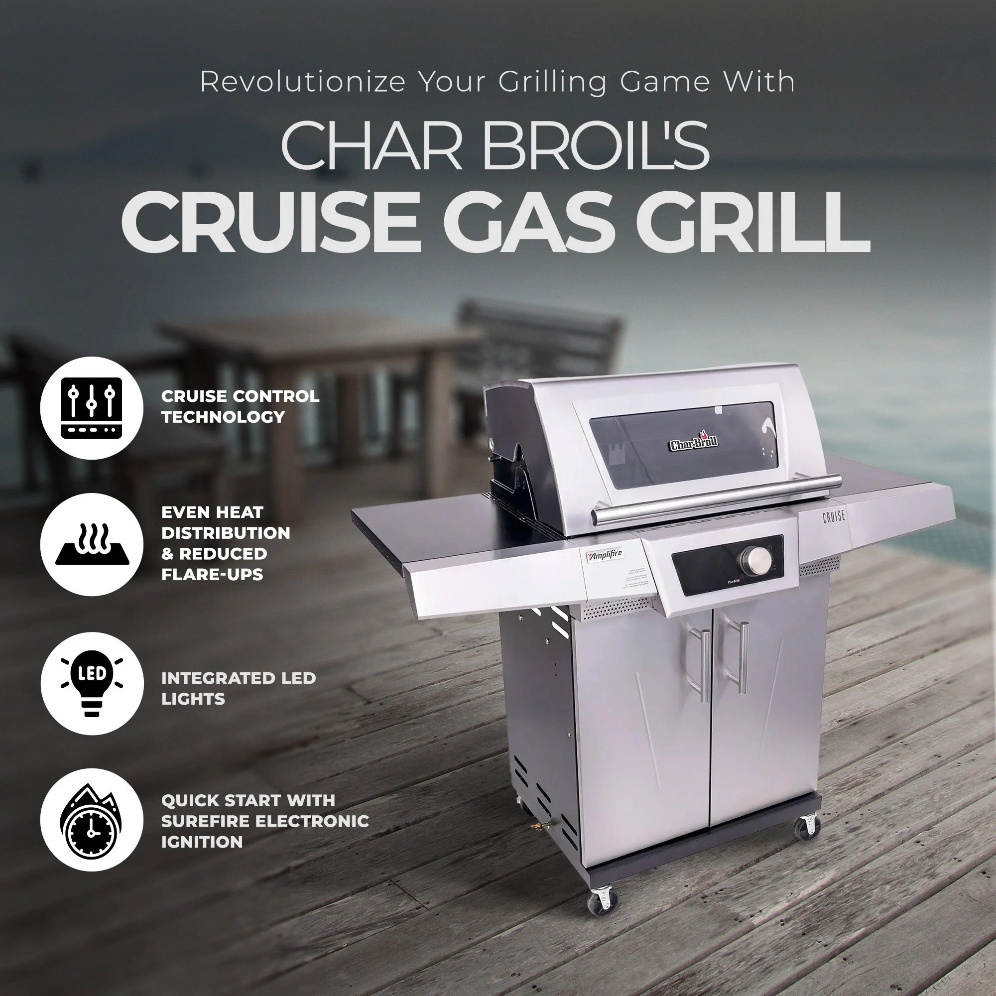 Char-Broil Cruise Control Amplifire Gas Grill with 3 Burners and Stainless Steel - Image 2