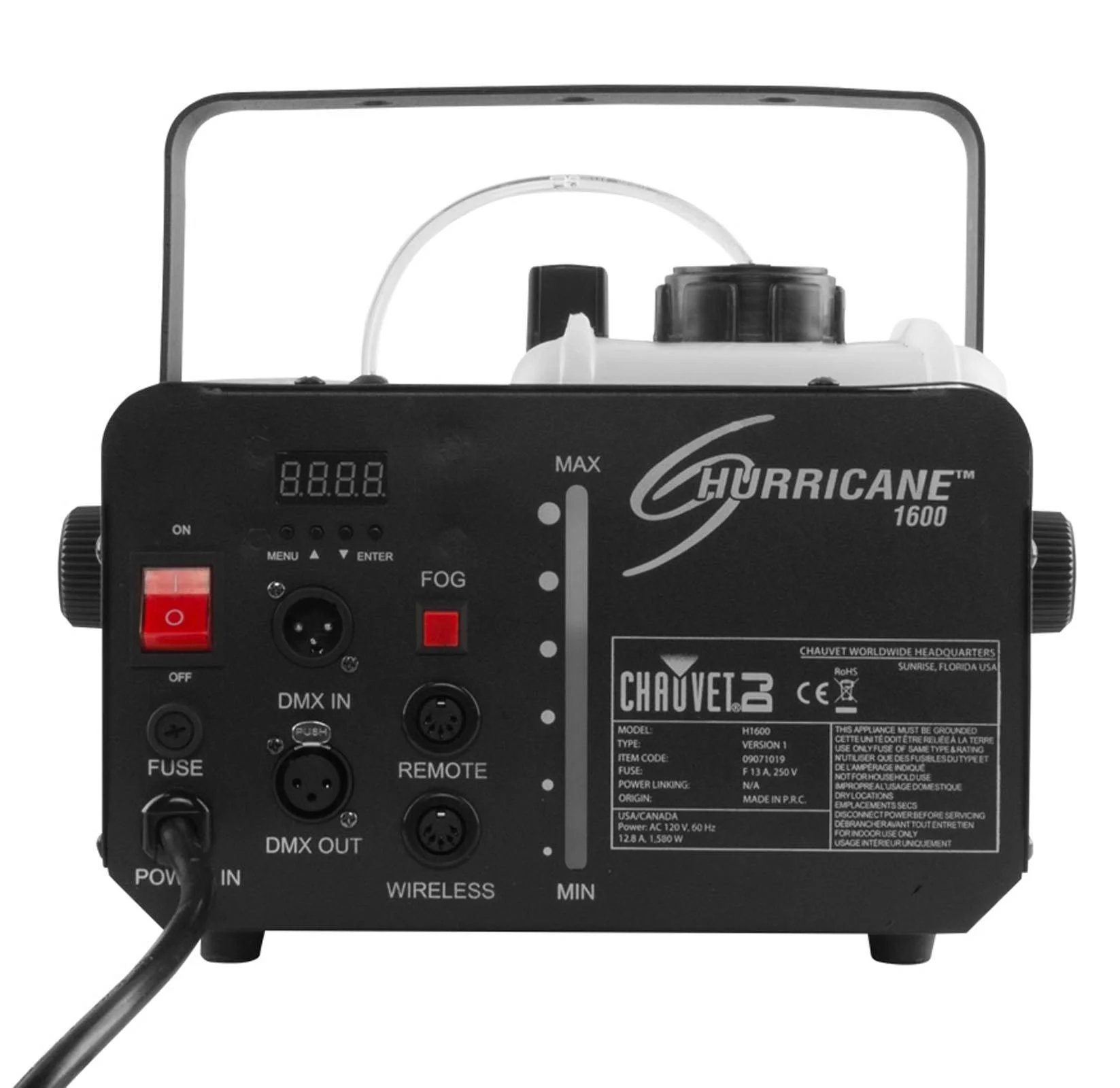 CHAUVET DJ Hurricane 1600 2.4L Fog Machine + 20W Black Light + Fog Juice - Image 4