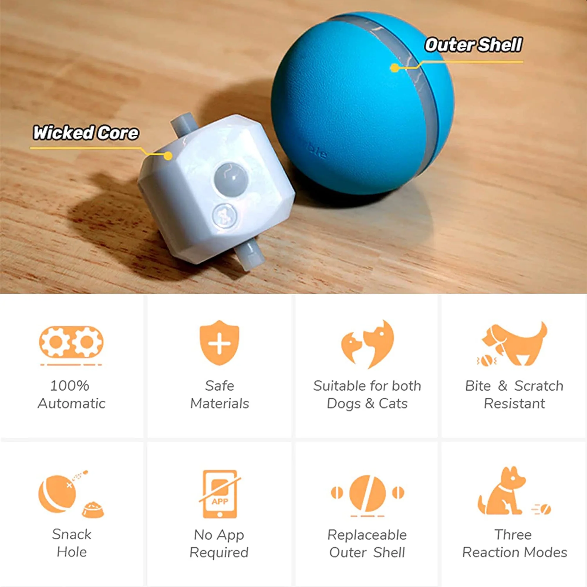 Cheerble Wicked Indoor Outdoor Self Propelling Interactive Dog Toy Ball, Blue - Image 5