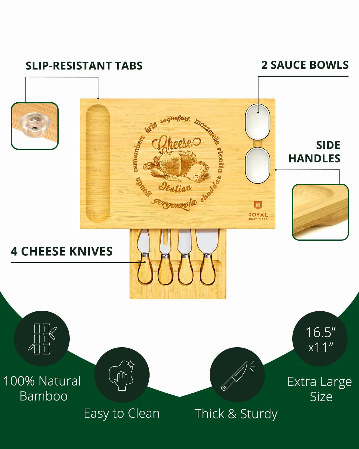 Cheese Board Set with Knives, 16.5“ x 11” - Image 9