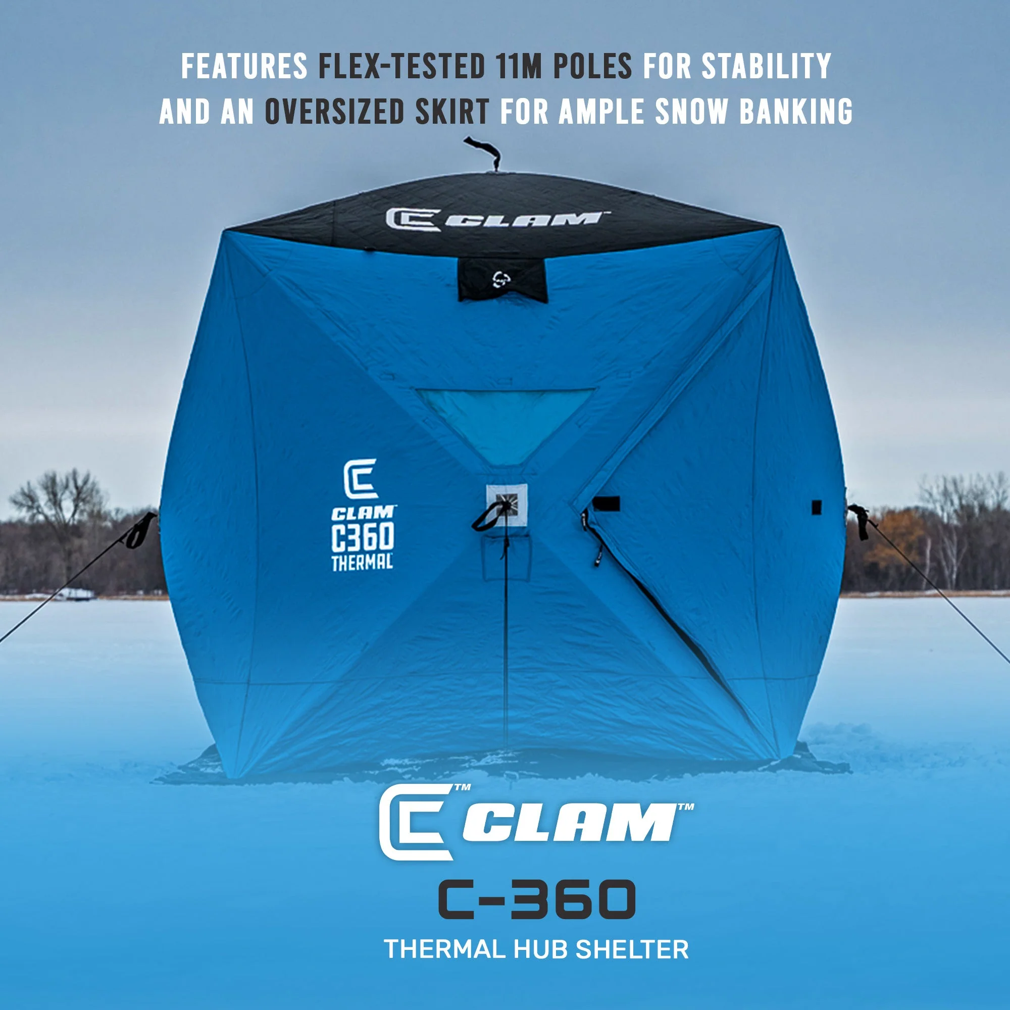 CLAM C-360 Portable 6 Ft 3 Person Pop Up Ice Fishing Thermal Hub Shelter Tent - Image 2