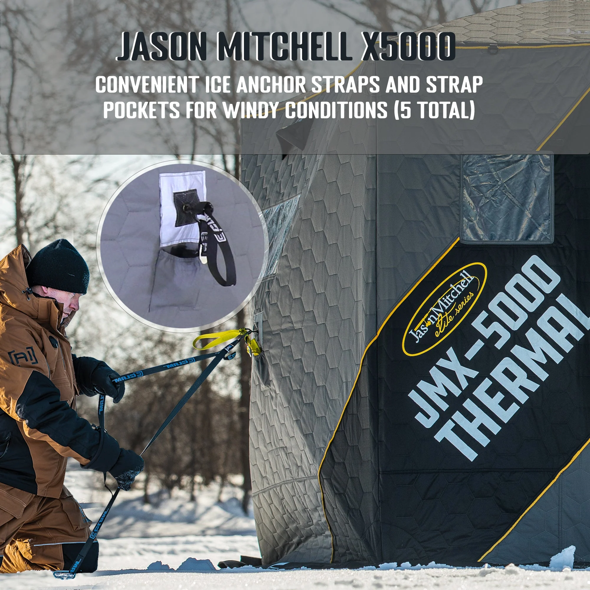 CLAM Jason Mitchell X5000 Portable 9 Ft 6 Person Ice Fishing Thermal Hub Shelter - Image 3