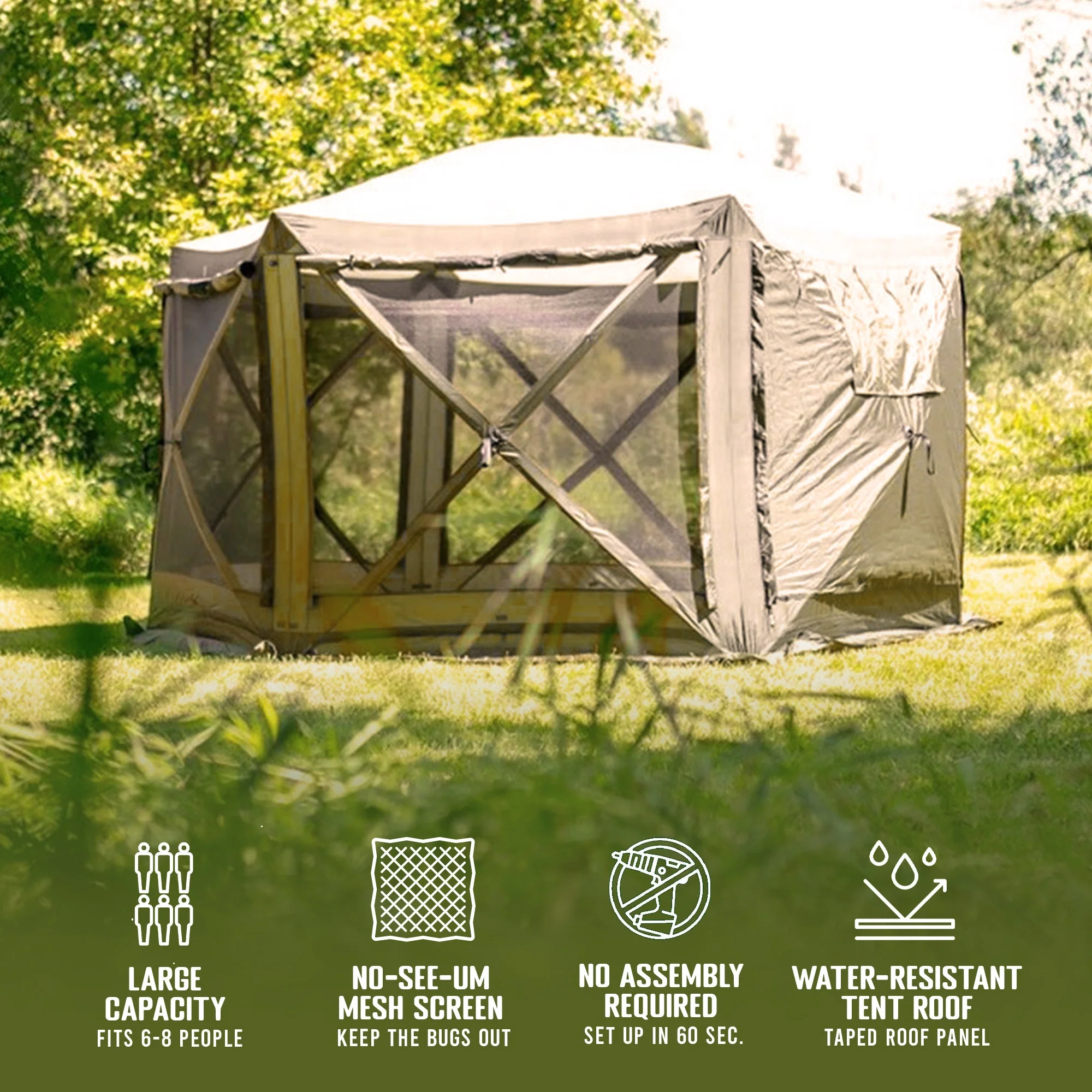 CLAM Quick-Set Escape 11.5 x 11.5 Foot Portable Outdoor Camping Shelter, Tan - Image 3