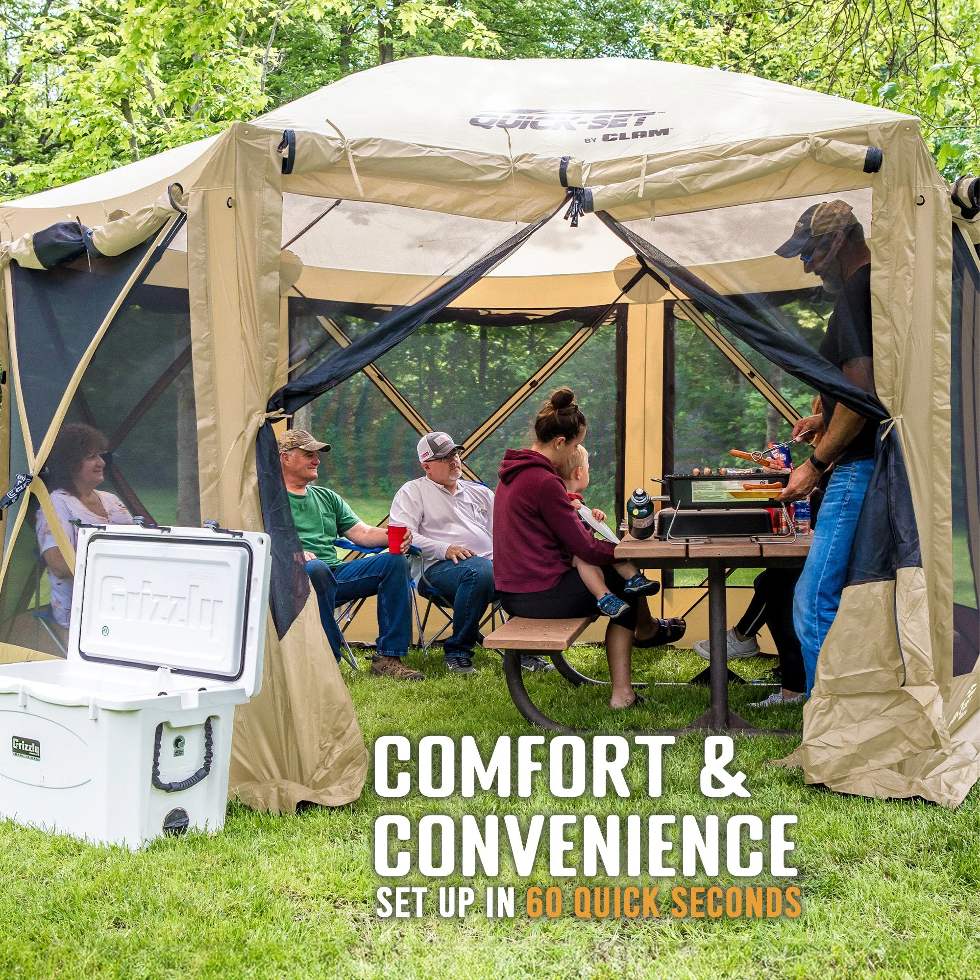 CLAM Quick-Set Escape 11.5 x 11.5 Foot Portable Outdoor Camping Shelter, Tan - Image 4