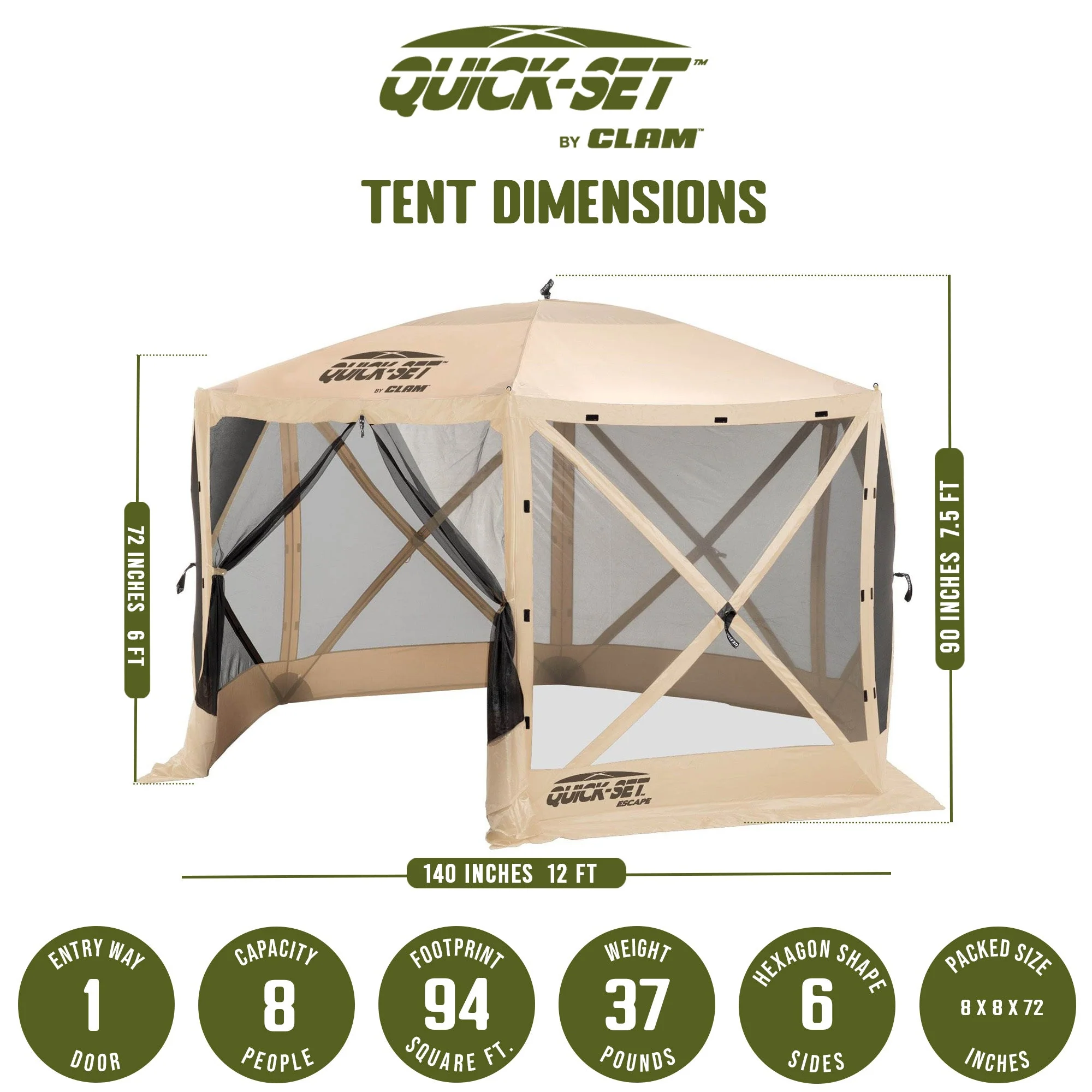 CLAM Quick Set Escape Portable Canopy Shelter and 6 Pack of Wind and Sun Panels - Image 2