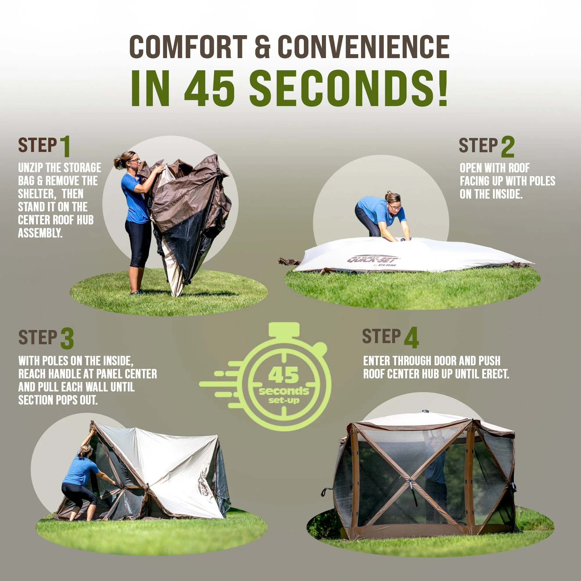 Clam Quick Set Escape Sky Screen Portable Camping Outdoor Gazebo Shelter, Brown - Image 4
