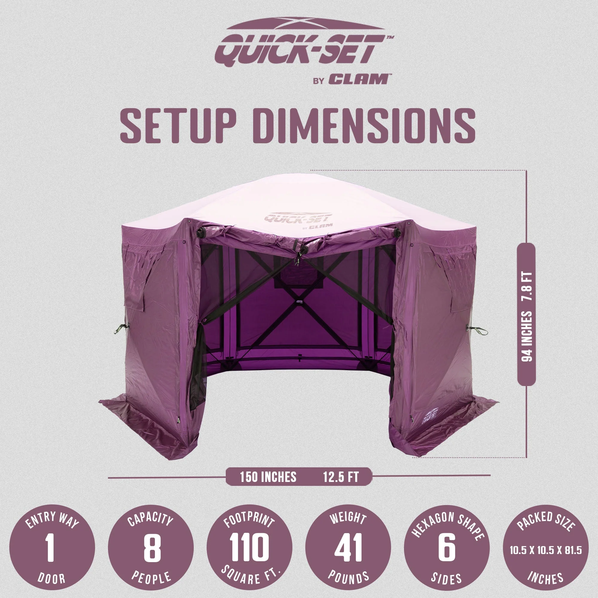 CLAM Quick-Set Pavilion 12.5 x 12.5 Ft Portable Outdoor Canopy Shelter, Plum - Image 3