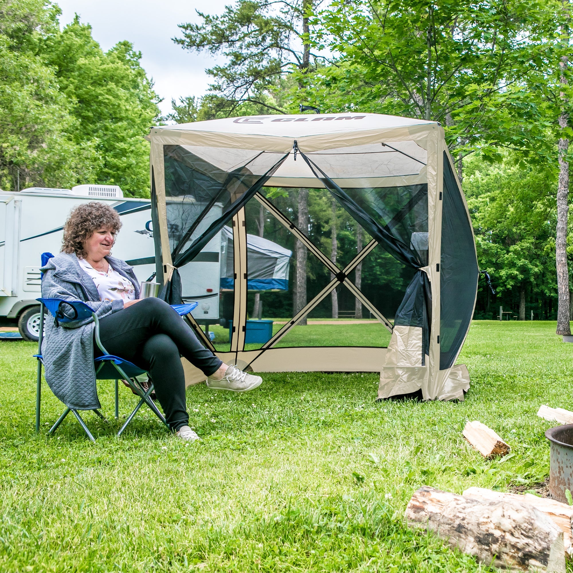 CLAM Quick-Set Traveler 6 x 6 Ft Portable Outdoor 4 Sided Canopy Shelter, Tan - Image 4