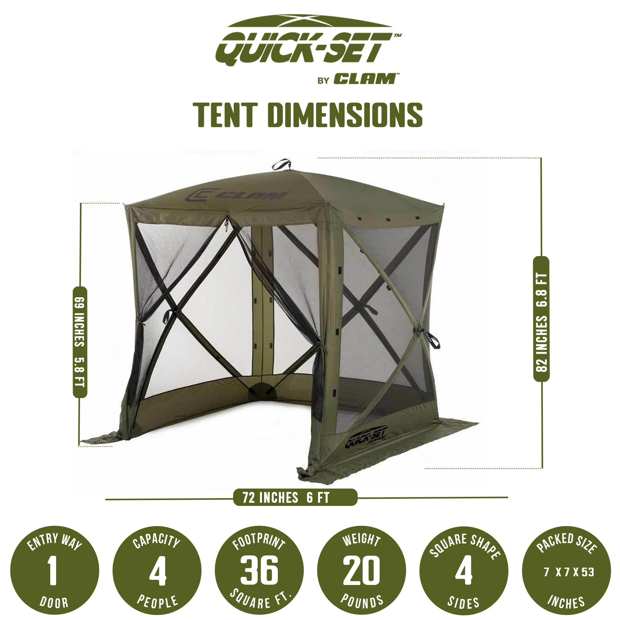Clam Quick-Set Traveler Outdoor Screen Shelter w/Wind Panels (4 Pack), Green - Image 6