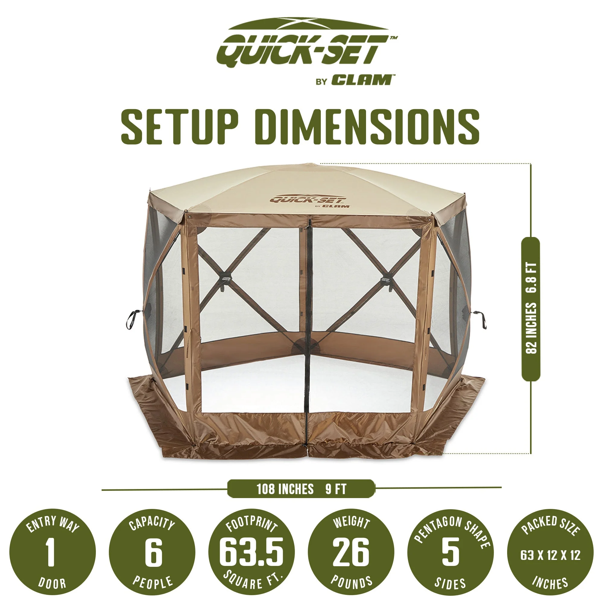 CLAM Quick-Set Venture 9 x 9 Foot Portable Outdoor Camping Canopy Shelter, Brown - Image 2