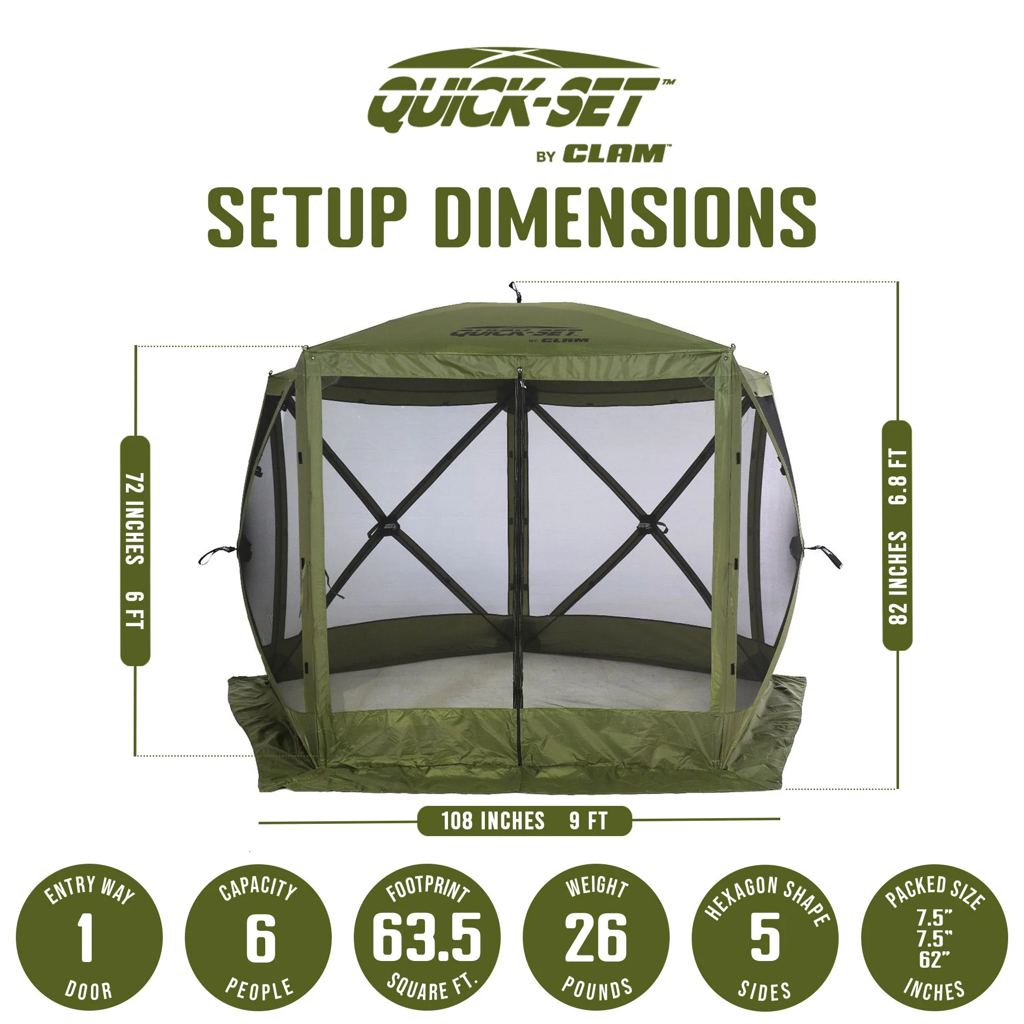 CLAM Quick-Set Venture 9 x 9 Foot Portable Outdoor Camping Canopy Shelter, Green - Image 3