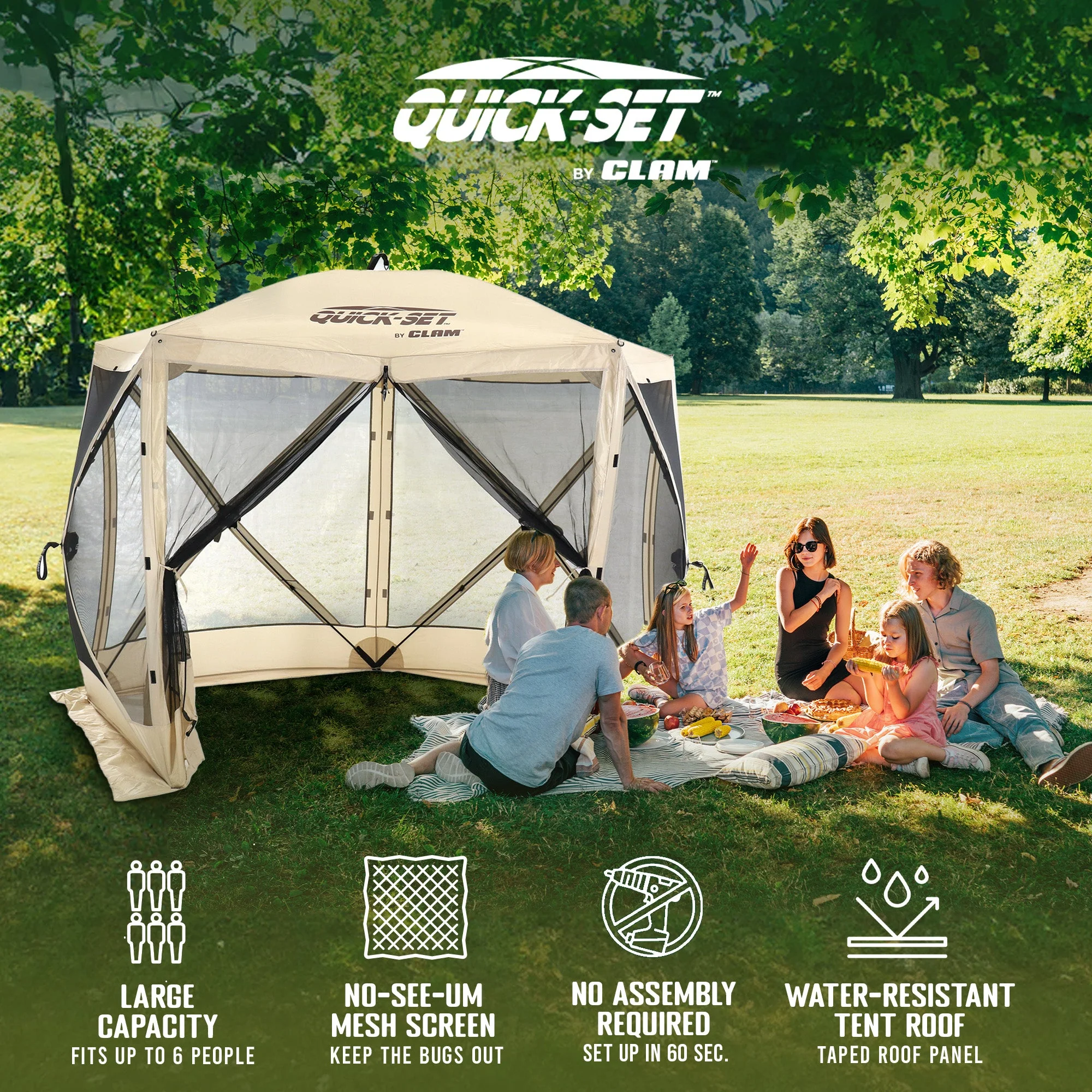 CLAM Quick Set Venture Canopy with Clam Quick Set Screen Hub Tent, Tan (2 Pack) - Image 5