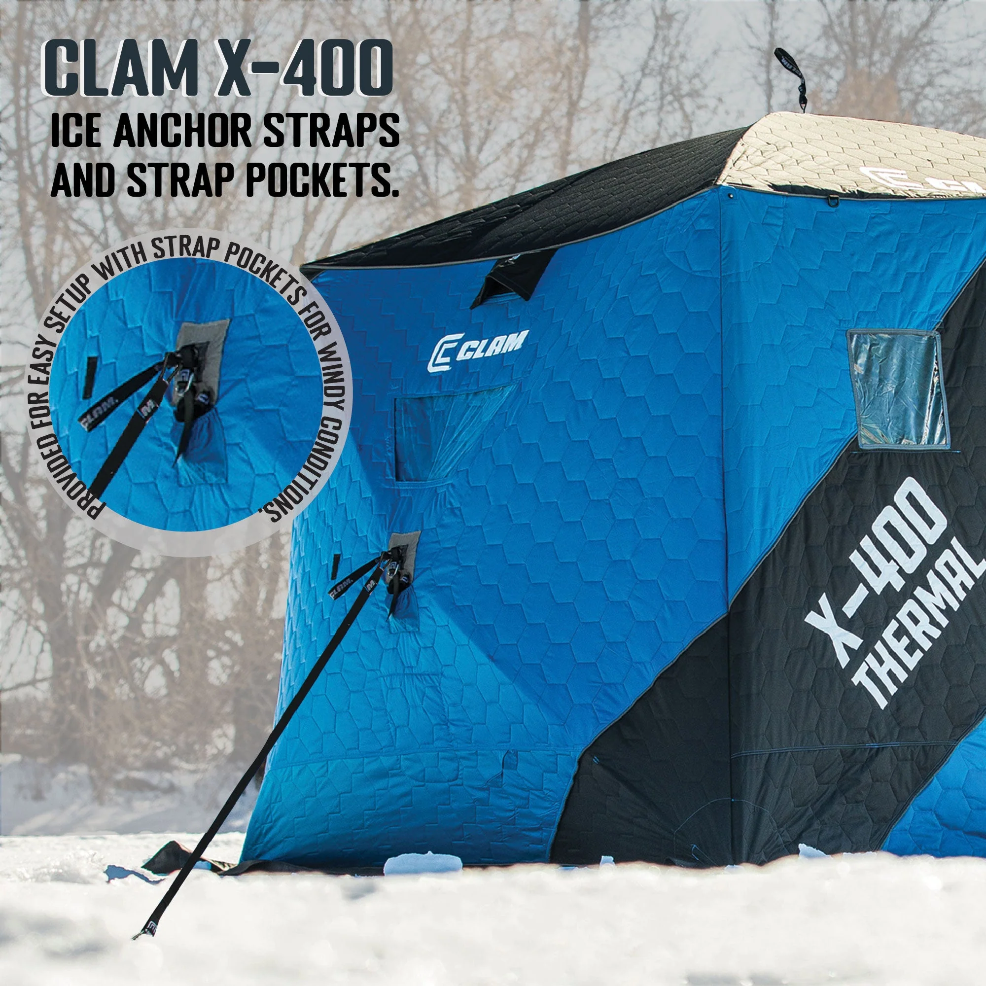 CLAM X-400 Portable 8 Ft 4 Person Pop Up Ice Fishing Thermal Hub Shelter Tent - Image 4