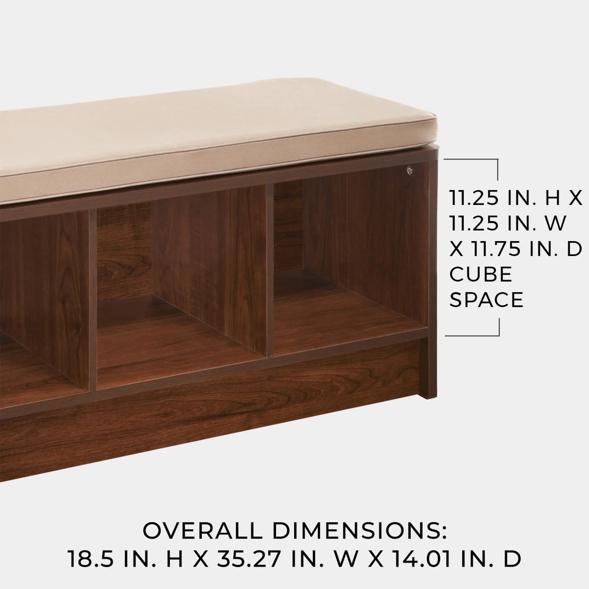 ClosetMaid 3 Cube Cubby Storage Organizer Bench with Seat Cushion, White/Tan - Image 7