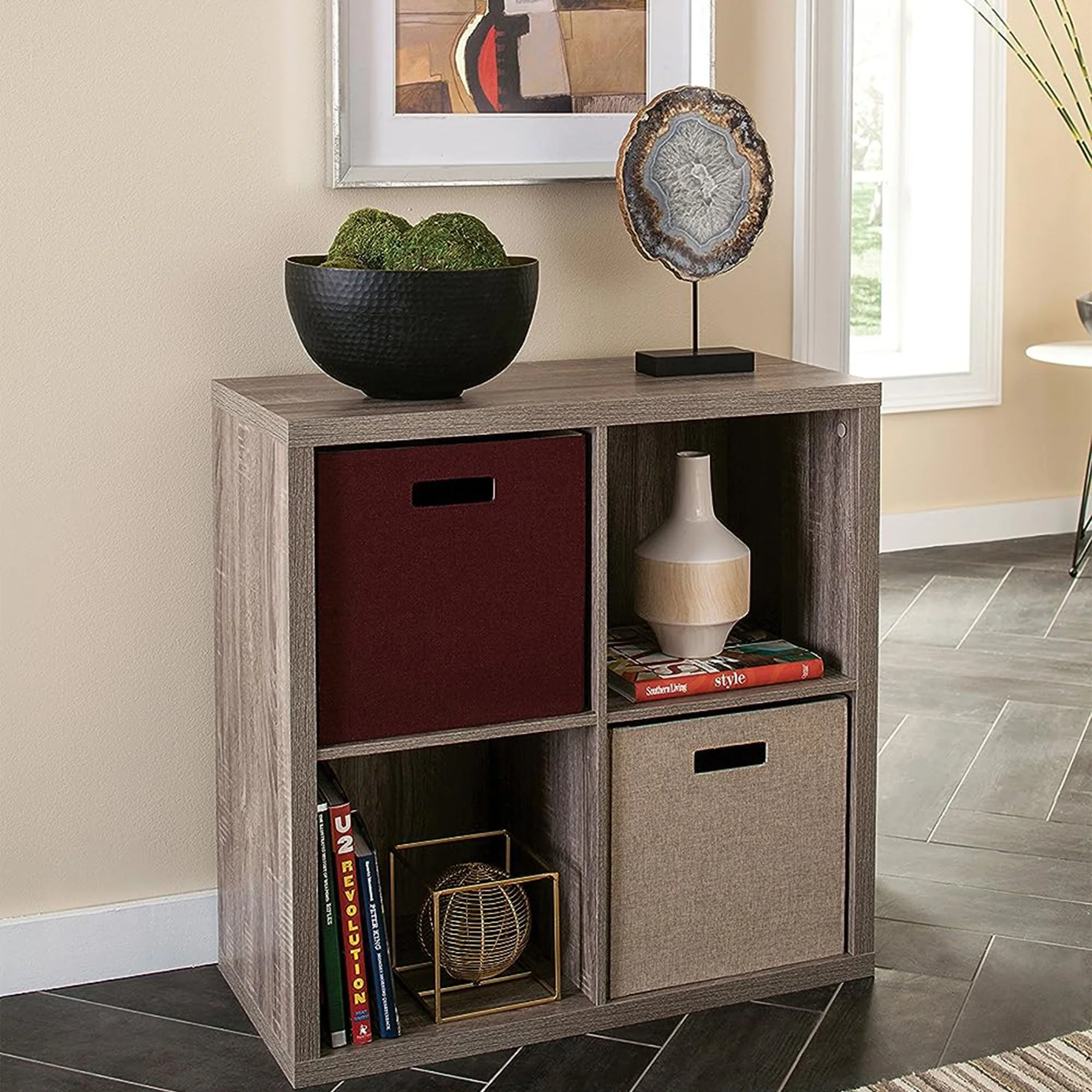 ClosetMaid 4 Cube Storage Shelf Bookshelf Home Organizer with Back Panel, Gray - Image 7