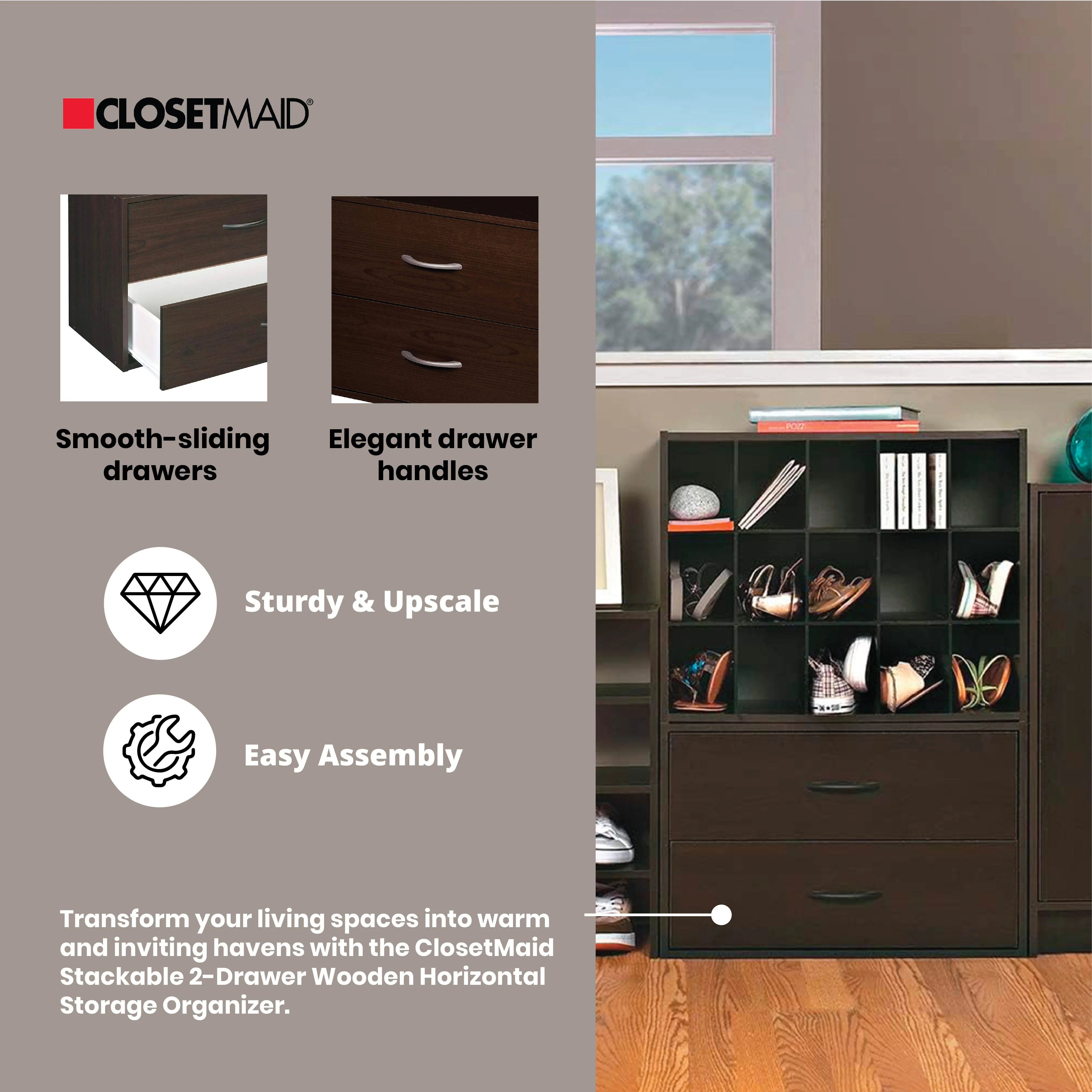 ClosetMaid Stackable 2 Drawer Wooden Horizontal Storage Organizer, Espresso - Image 4
