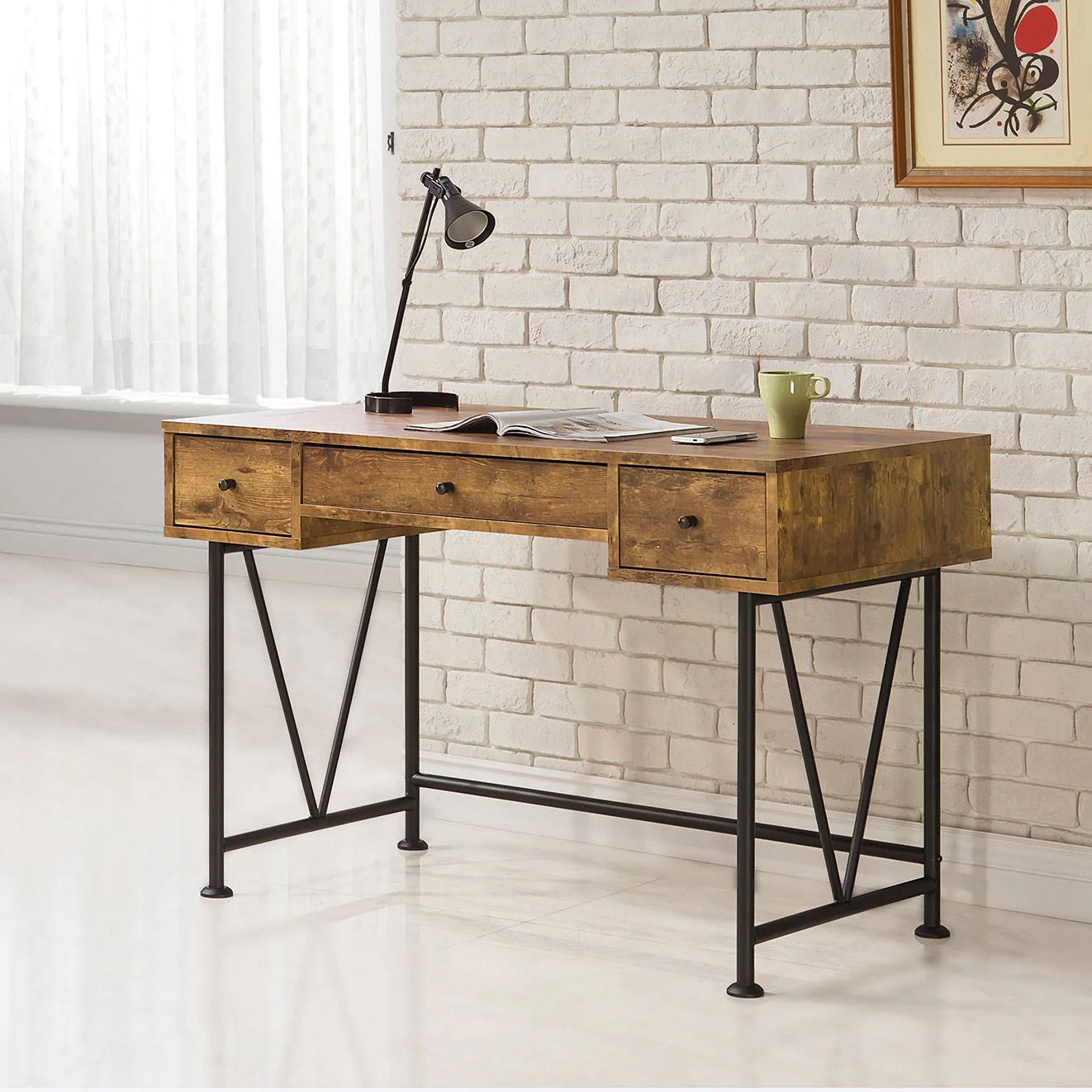 Coaster Home Furniture Analiese 3 Drawer Home Office Study Desk, Antique Nutmeg - Image 2