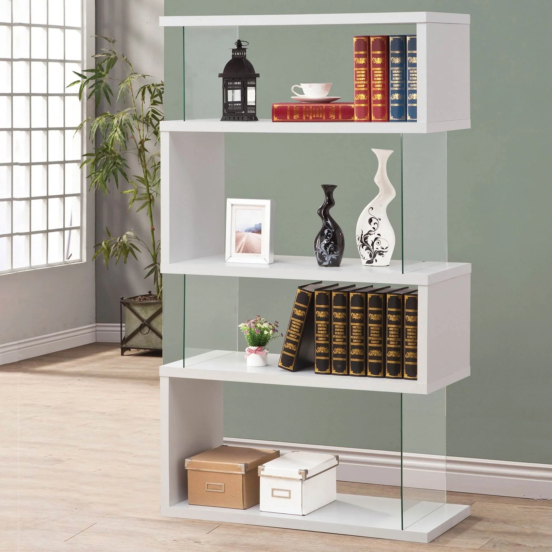 Coaster Home Furniture Asymmetrical Snaking Home Living Room Bookshelf, White - Image 2