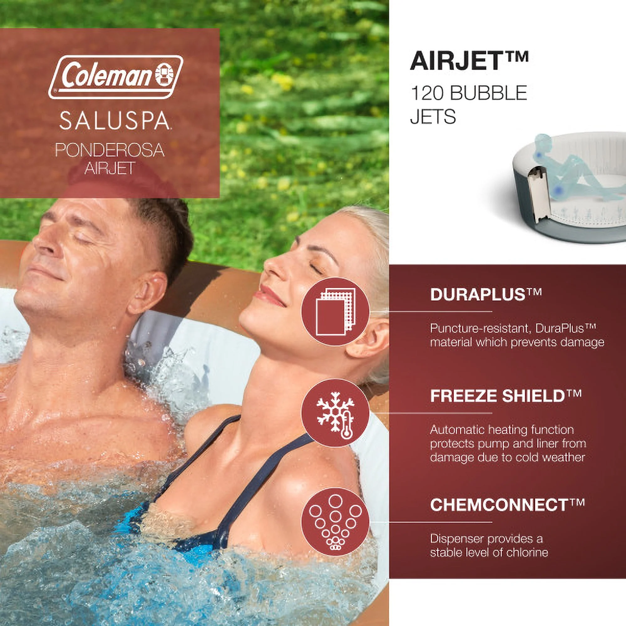 Coleman SaluSpa Ponderosa Hot Tub + Bestway SaluSpa Seat with Adjustable Legs - Image 2