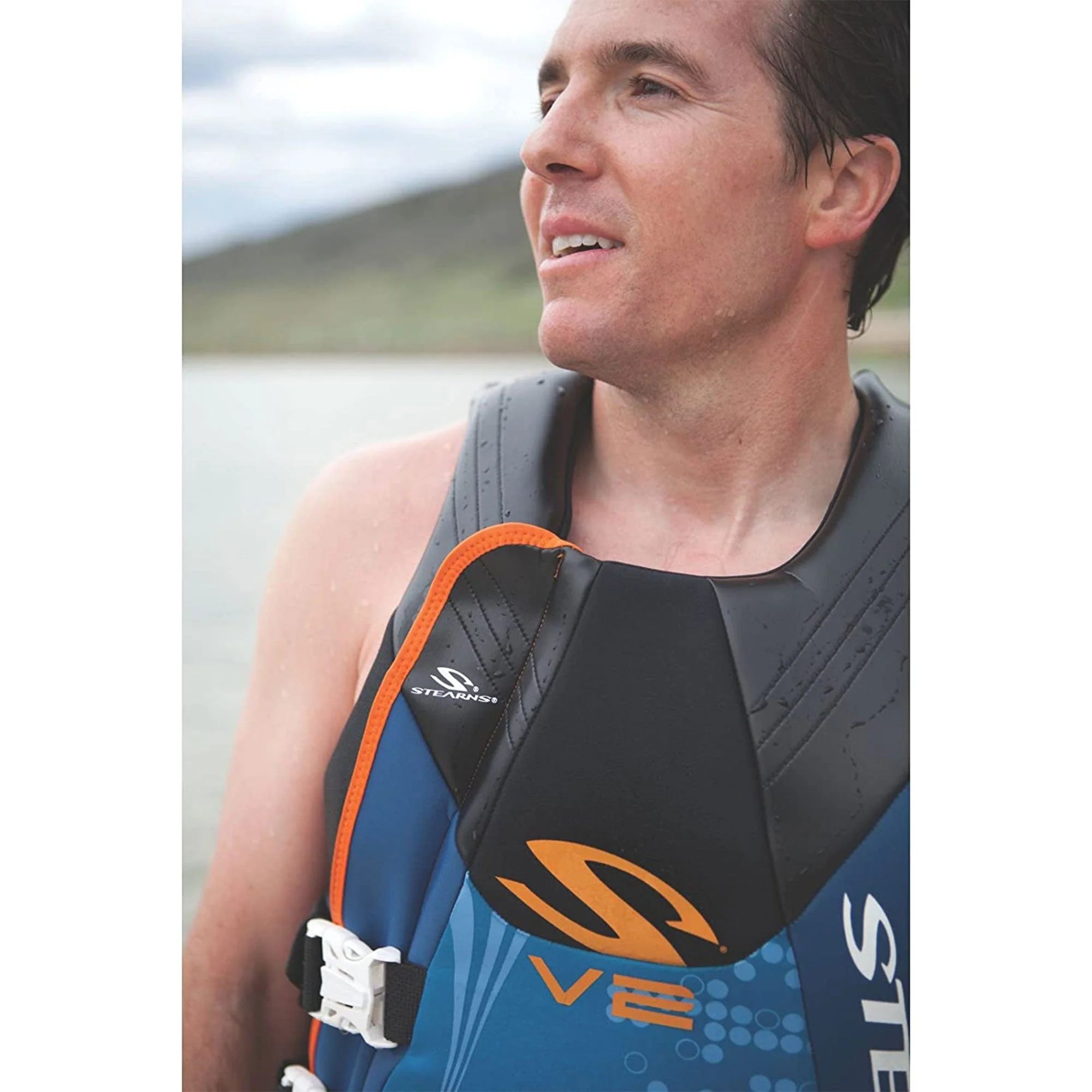 Coleman Stearns Men's Medium V2 Series Neoprene V Flex Life Jacket Vest, Blue - Image 8