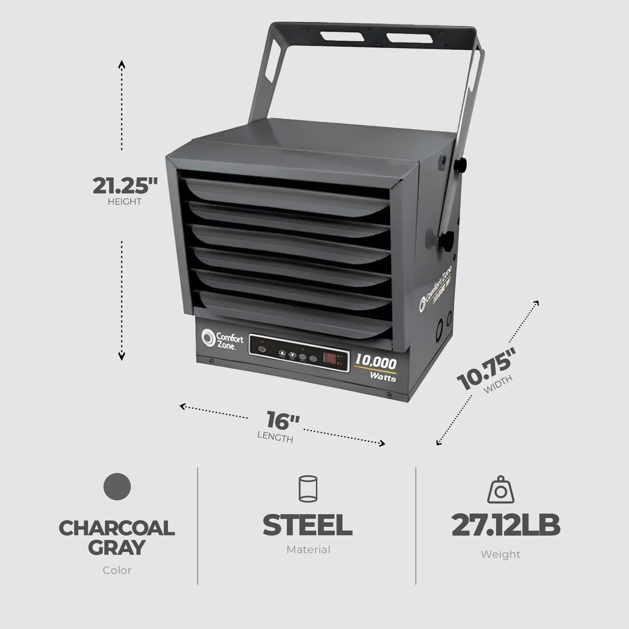 Comfort Zone 10,000W Fan Forced Ceiling Mount Industrial Heater, Charcoal Gray - Image 3