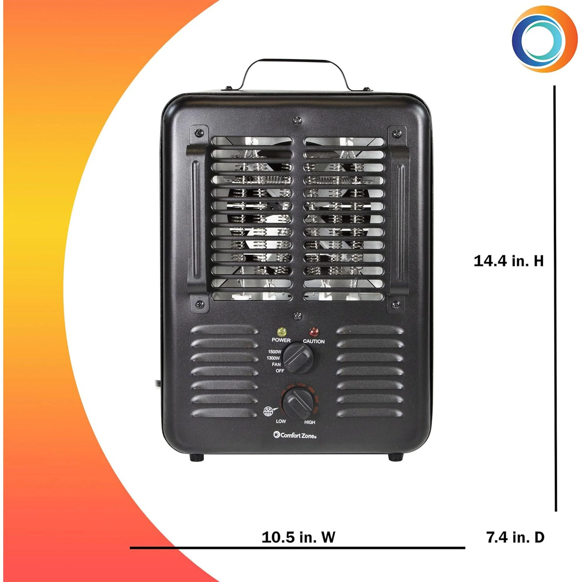Comfort Zone 1500W Electric 3 Heat Utility Heater w/Adjustable Thermostat, Black - Image 2