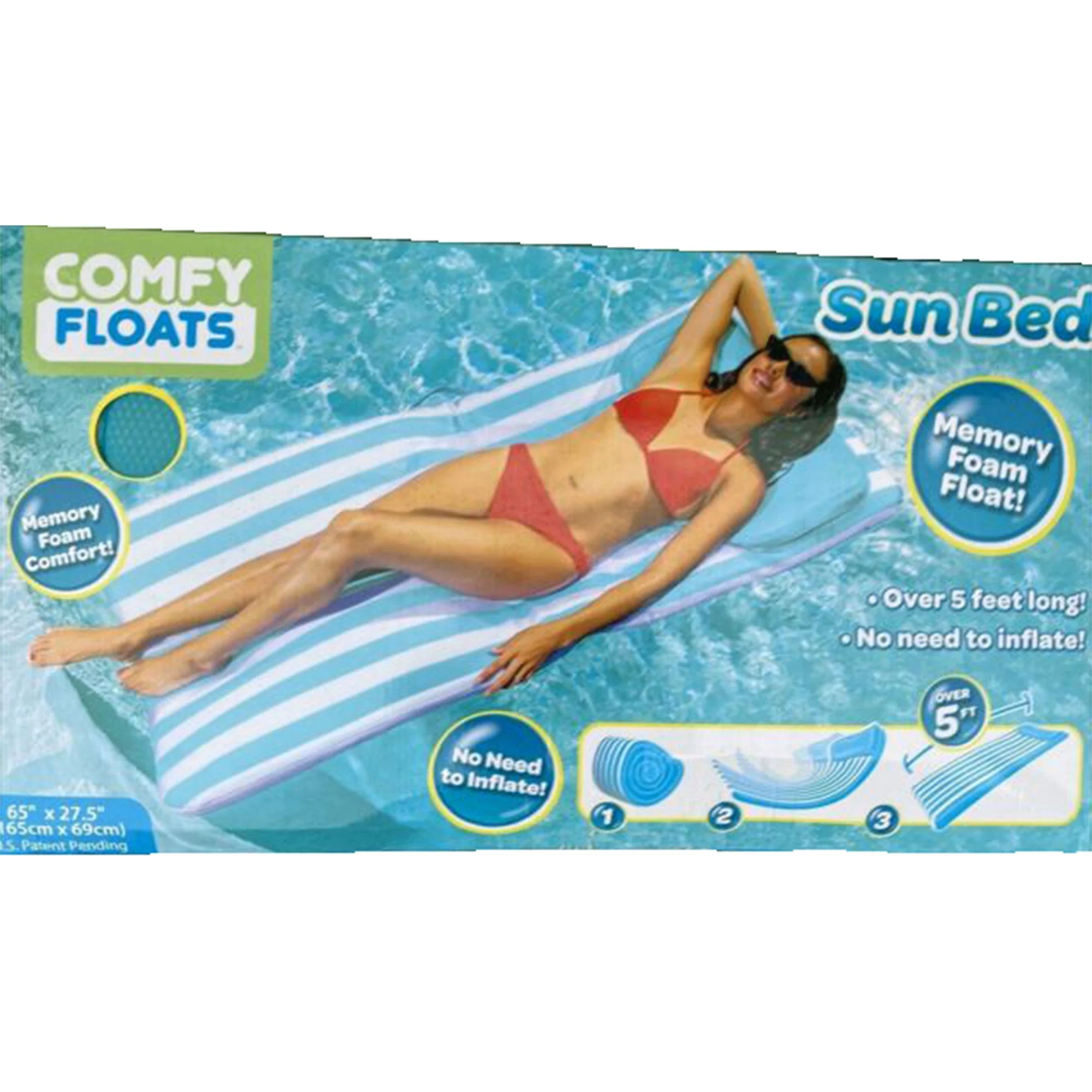 Comfy Floats No Inflate Sun Bed Water Lounger Pool Float w/Pillow, Blue (3 Pack) - Image 3
