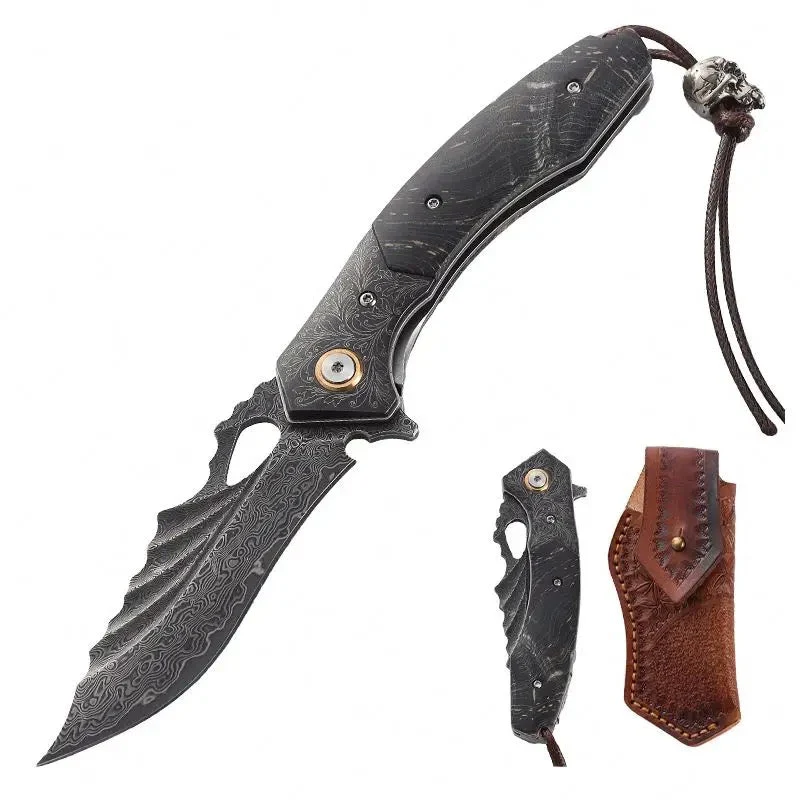 Condor VG10 Damascus Pocket Knife with Maple Burl Handle - Image 6