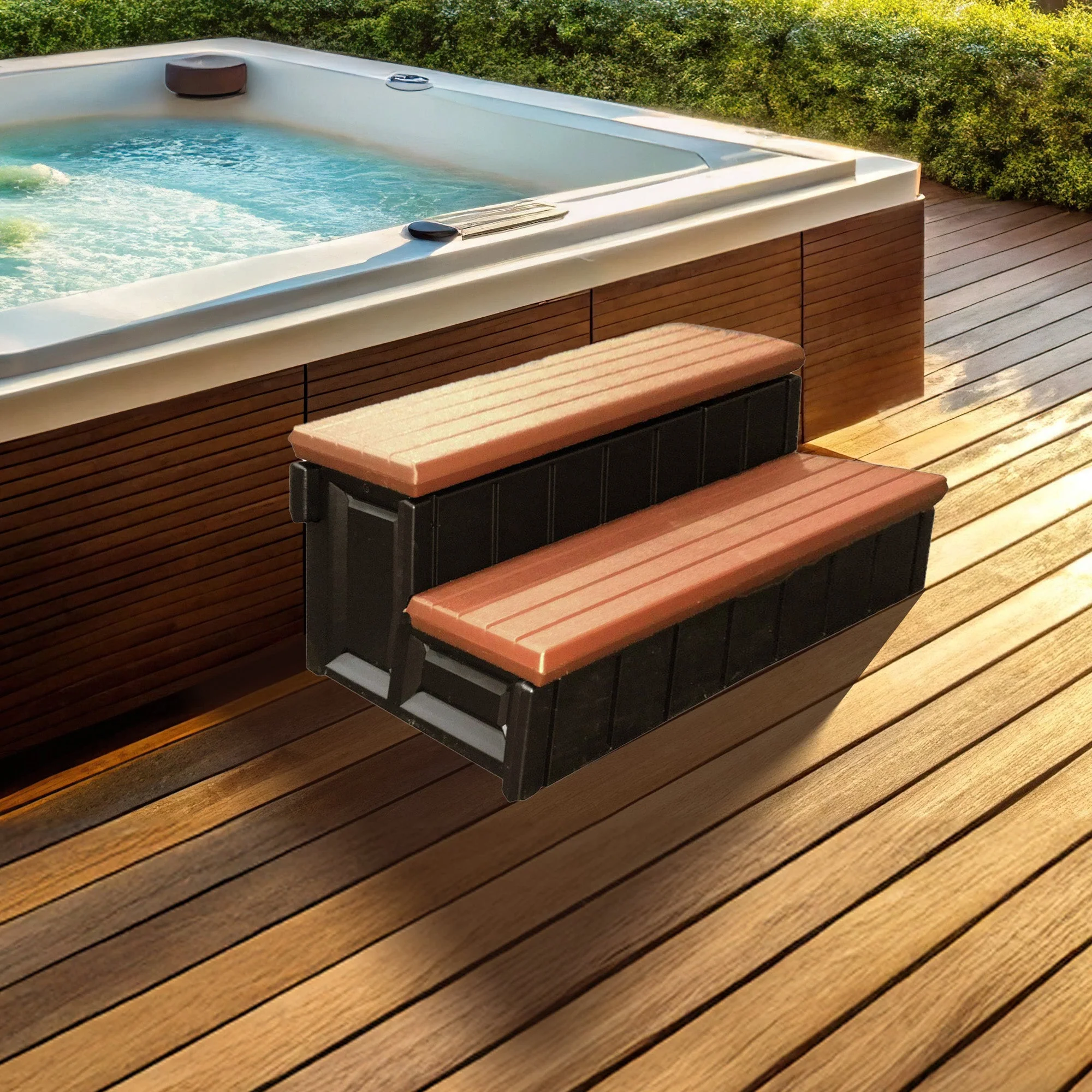 Confer Plastics Leisure Accents Deluxe Spa Step, 36" W Hot Tub Stairs, Redwood - Image 7