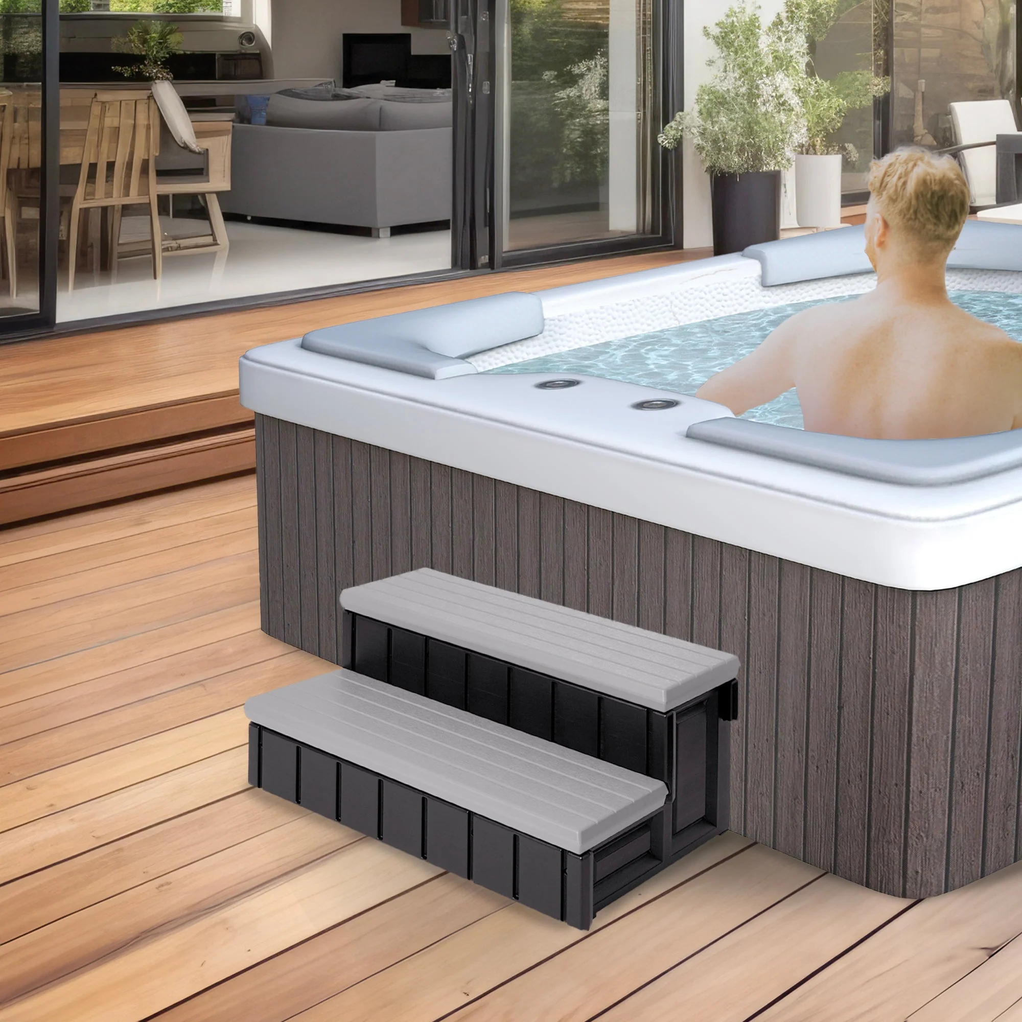 Confer Plastics Leisure Accents Deluxe Spa Steps, 36" Wide Hot Tub Stairs, Gray - Image 3
