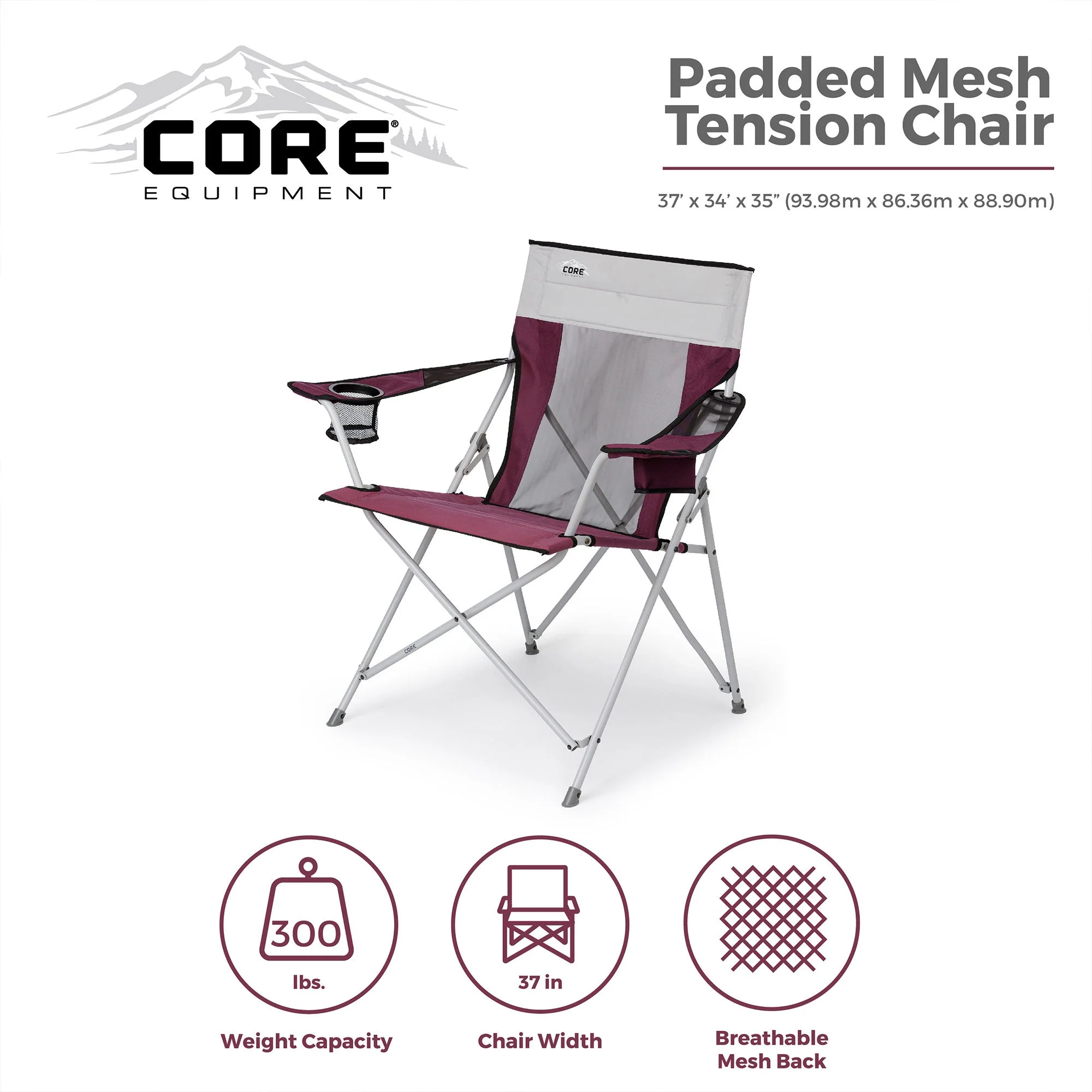 CORE Portable Outdoor Camping Folding Chair w/Carry Storage Bag, Wine (2 Pack) - Image 7