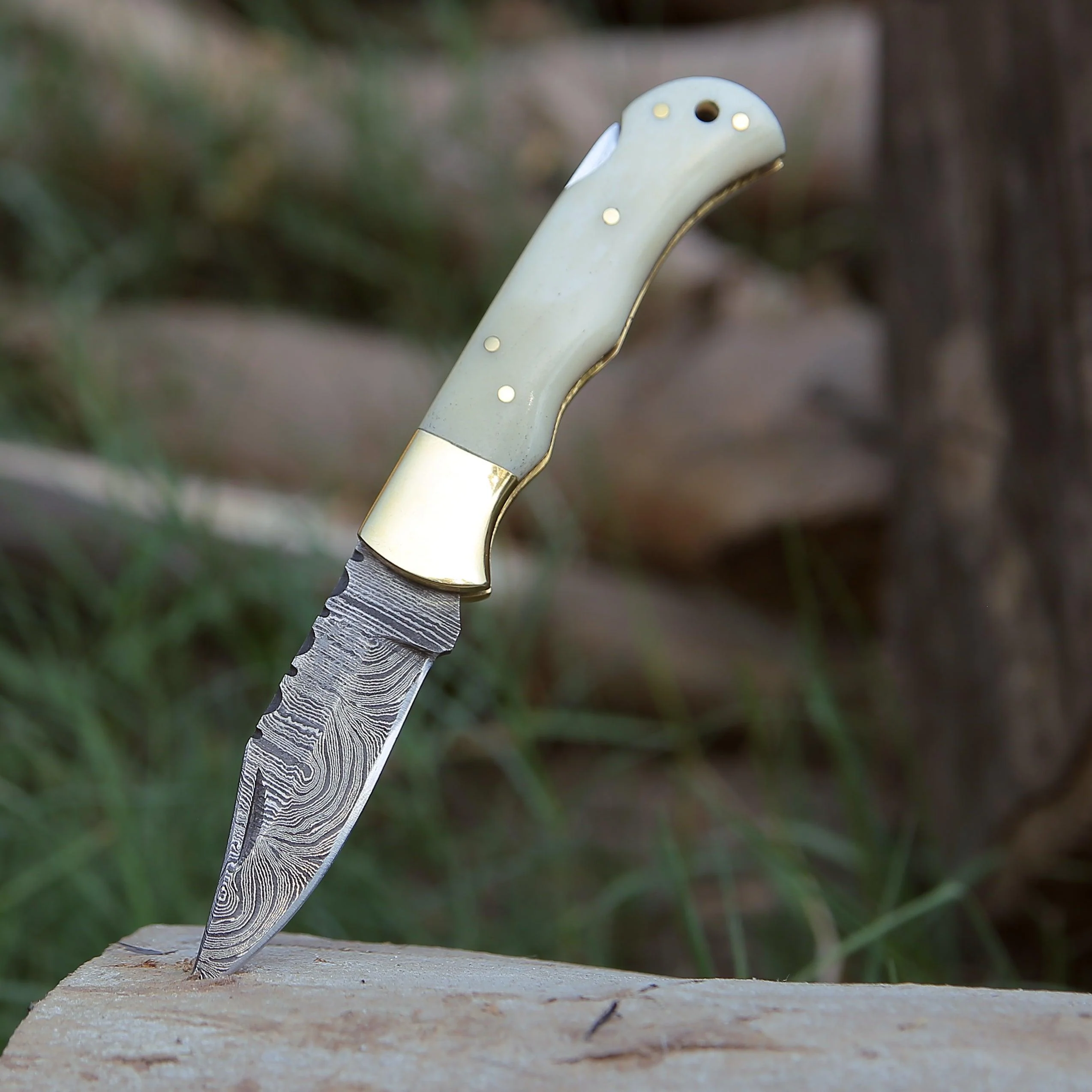 Cosmo Handmade Damascus Pocket Knife with Bone Handle - Image 4