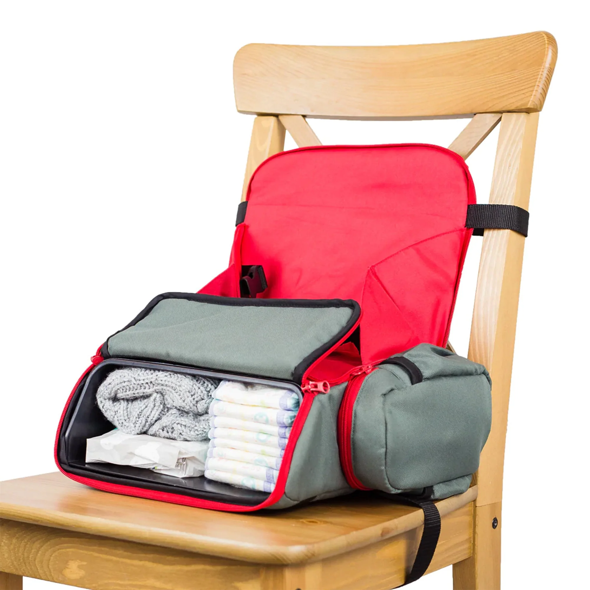 Cozy Cover 3 in 1 Portable Baby Booster Seat Diaper Backpack Bag, Red & Gray - Image 2