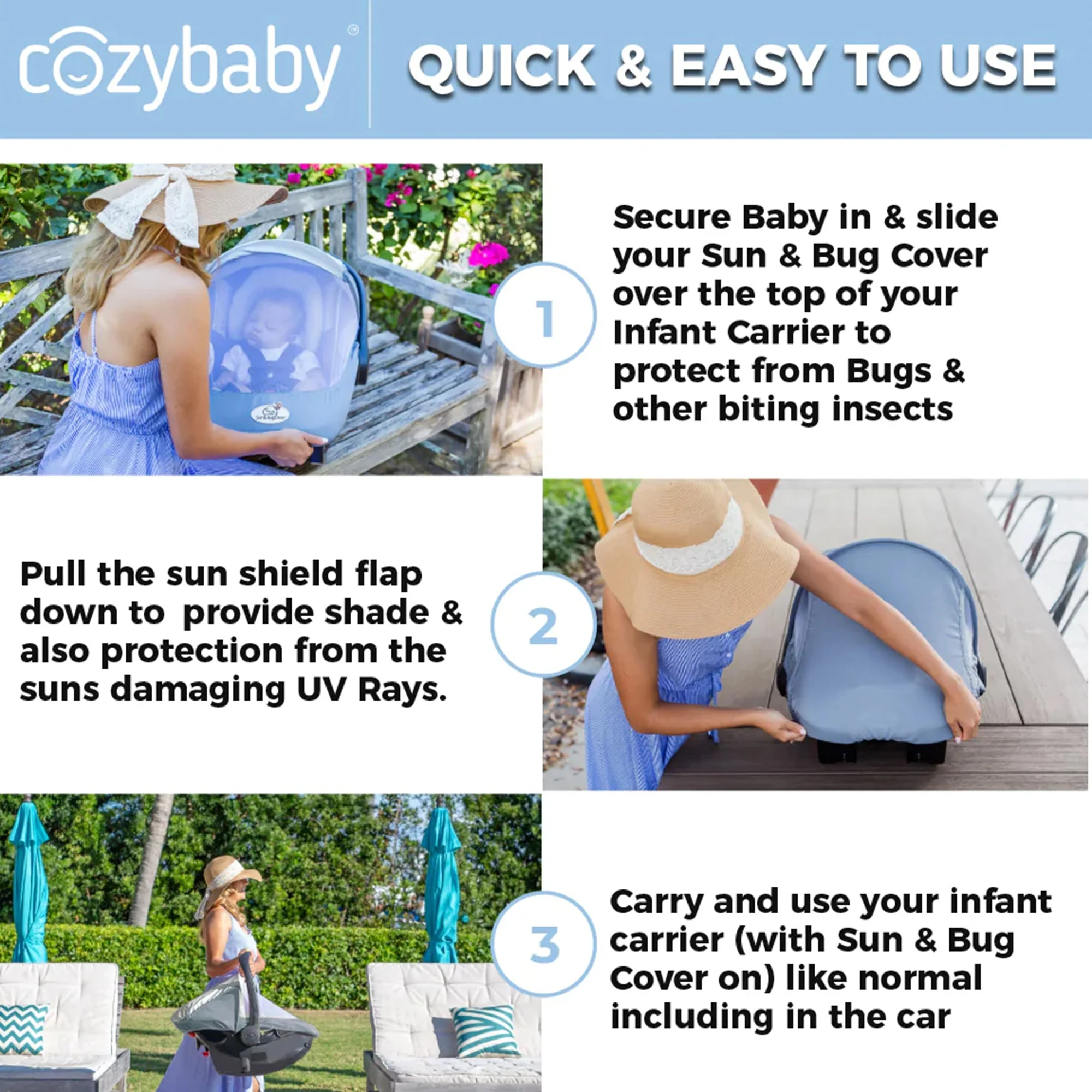 CozyBaby Combo Pack w/ Sun & Bug Cover and Lightweight Summer Cozy Cover, Pink - Image 5