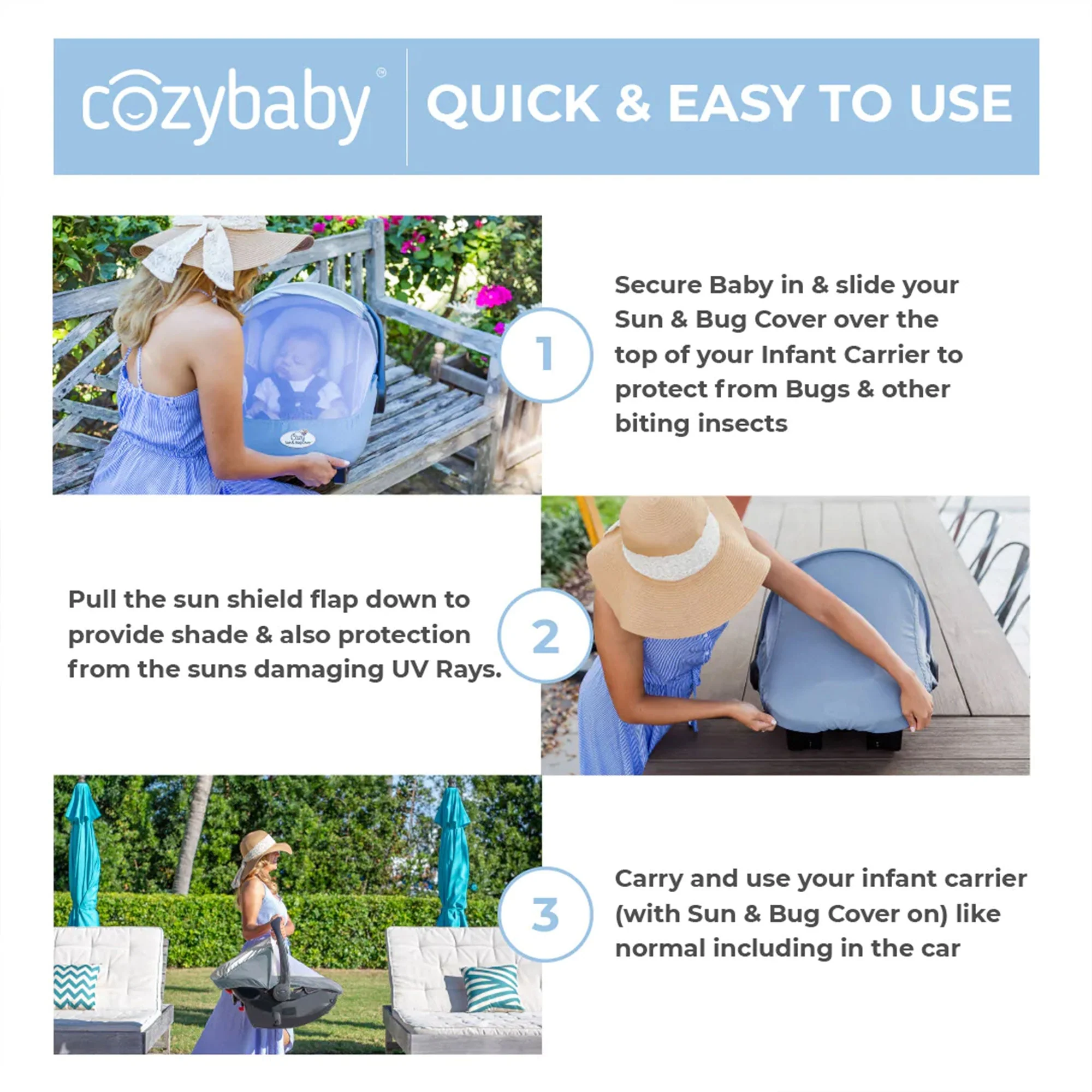 CozyBaby Lightweight Mesh Summer Sun and Bug Baby Carrier Cover, Rhapsody Purple - Image 7