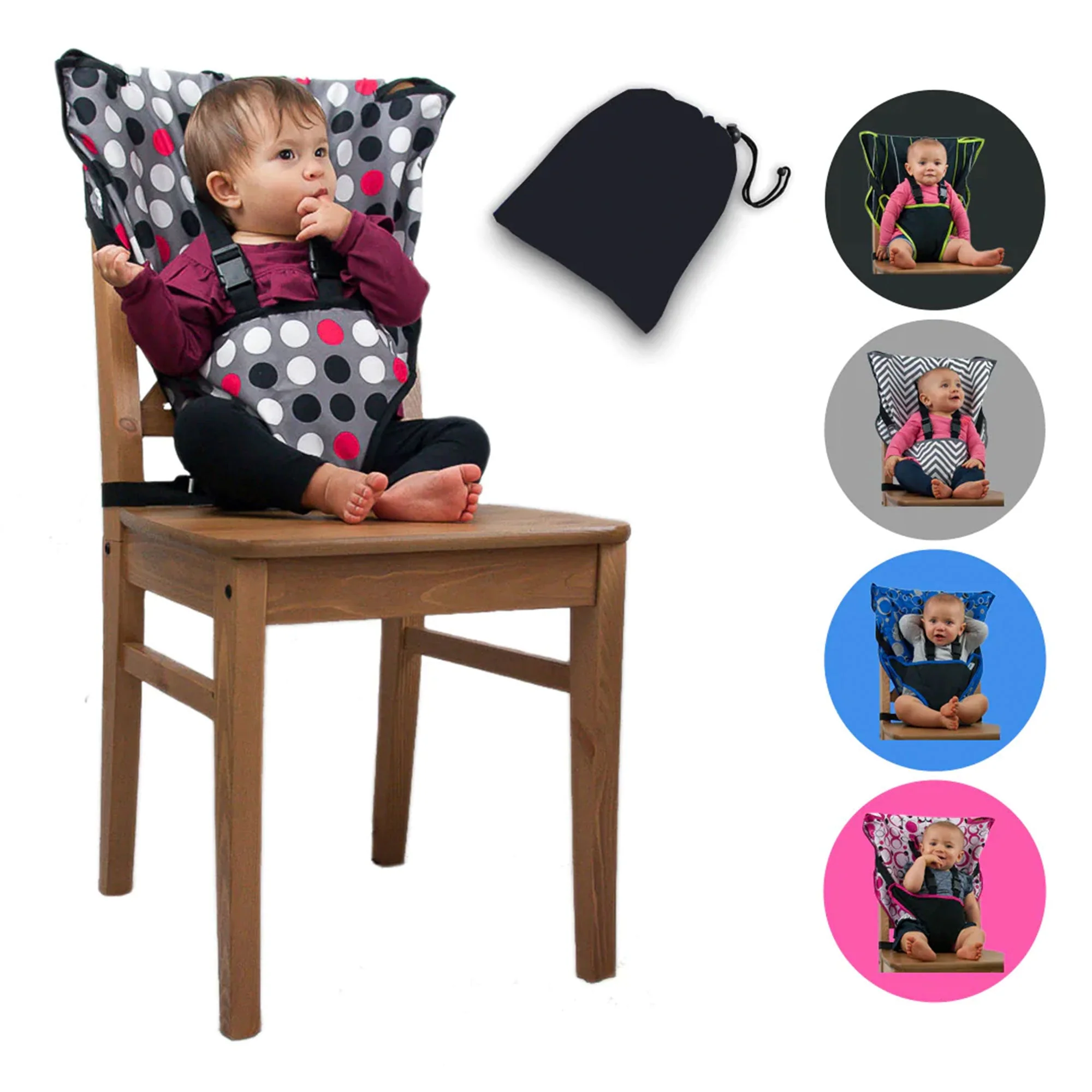 CozyBaby Portable Washable Travel Cloth Easy Seat High Chair, Gray Polka Dot - Image 2