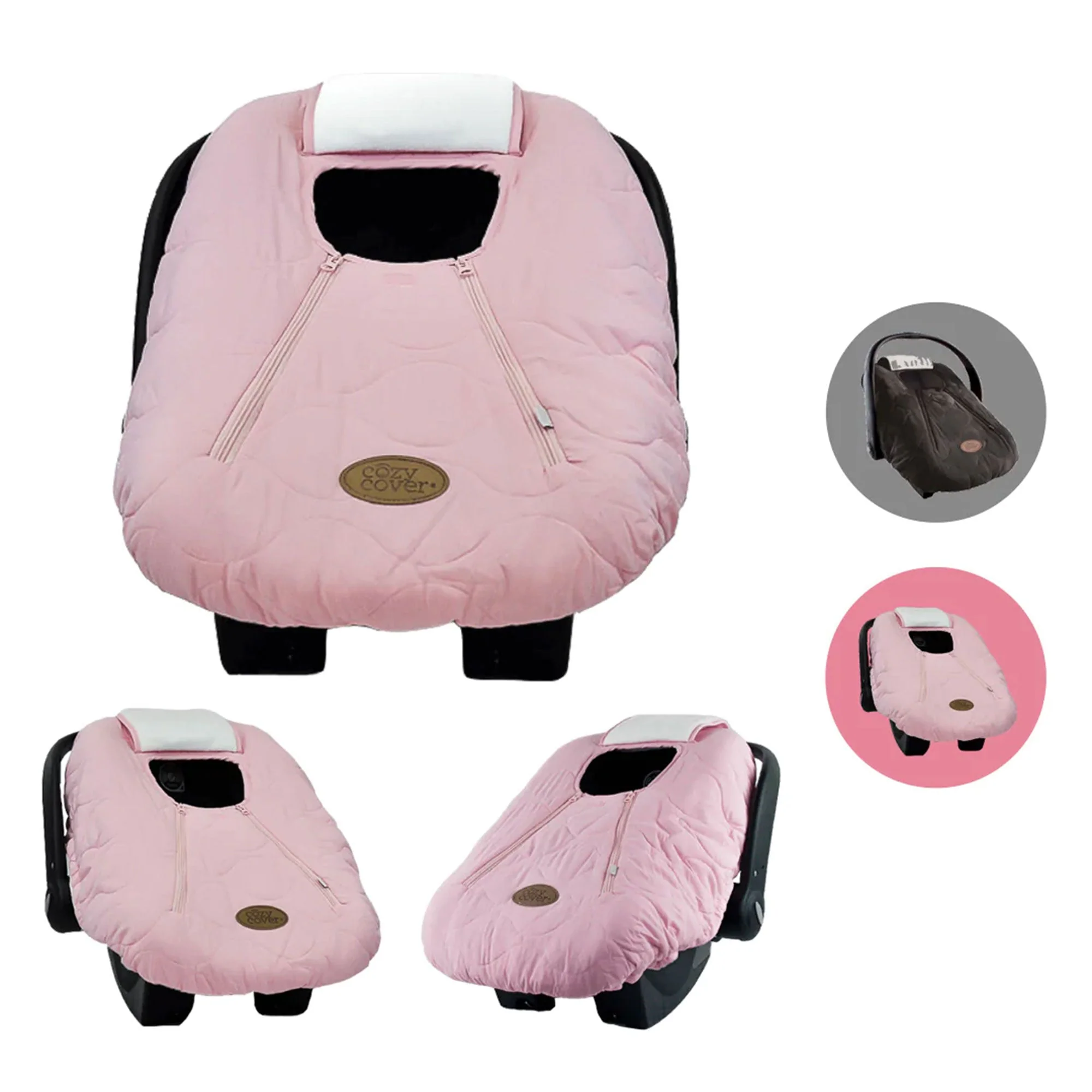 CozyBaby Quilted Infant Car Seat Cover with Dual Zippers and Elastic Edge, Pink - Image 4
