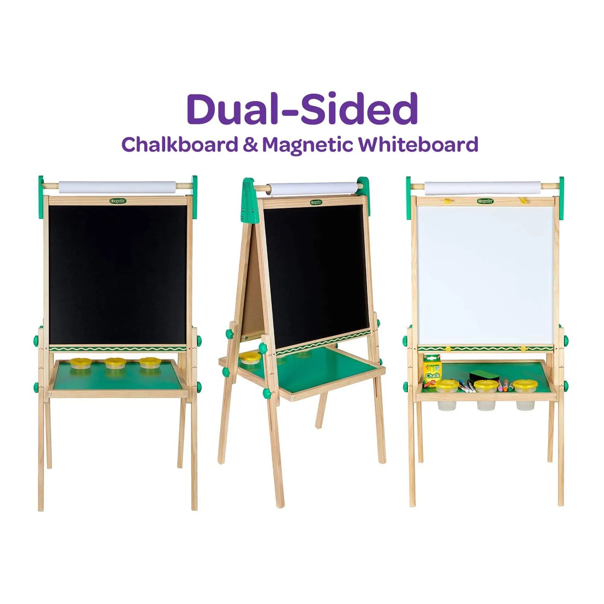 Crayola Kids Dual Sided Wooden Art Easel with Chalkboard and Dry Erase Supplies - Image 7
