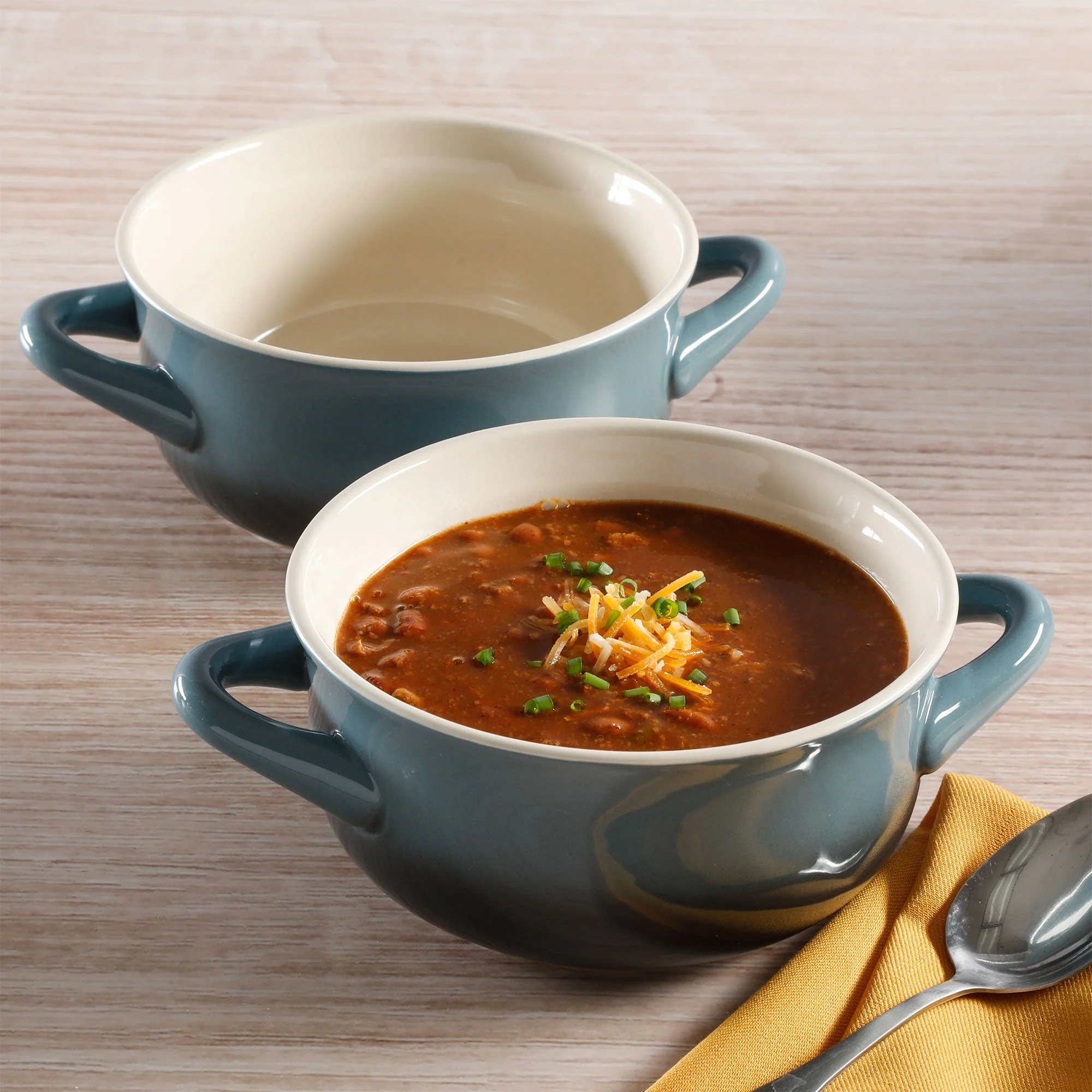 Crock-Pot 30oz Artisan Stoneware Soup Bowl w/ Handle, 2 Pack, Gray Gradient - Image 4