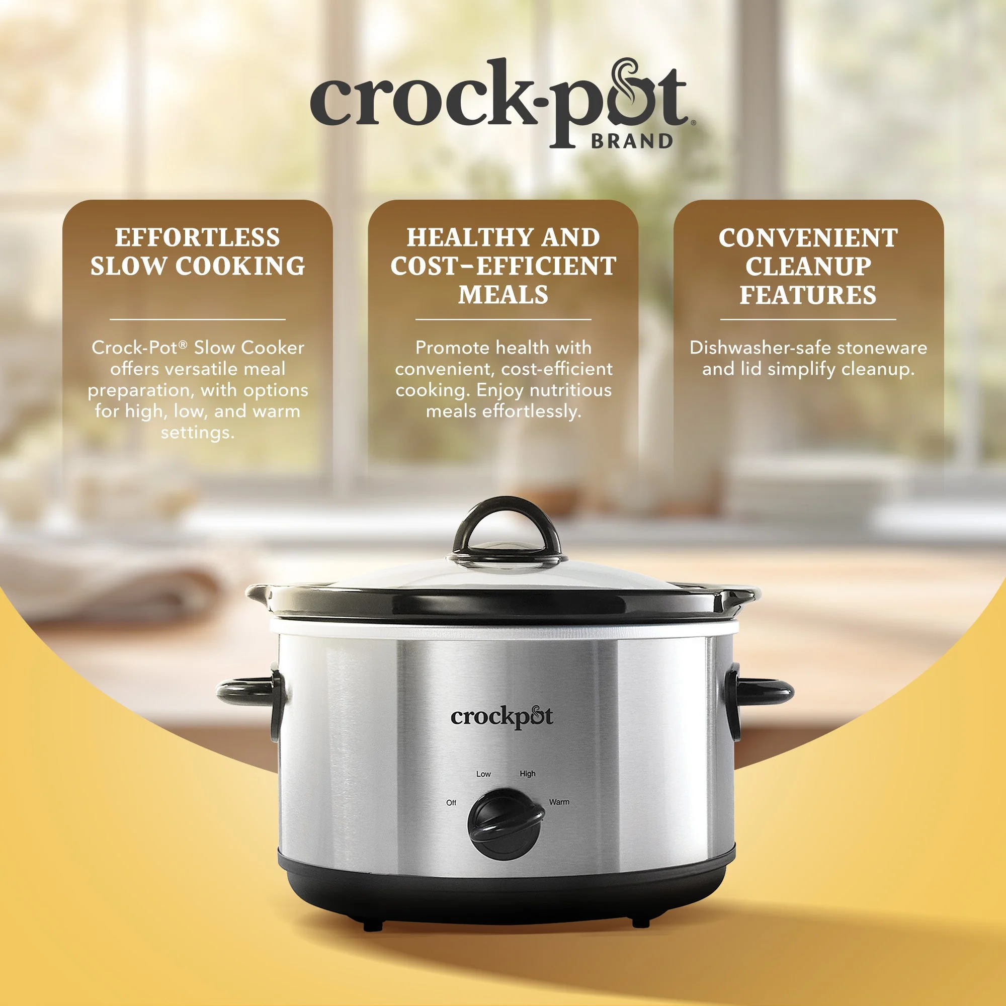 Crock-Pot 4.5 Quarts Manual Design Series Slow Cooker w/3 Heat Settings, Silver - Image 5