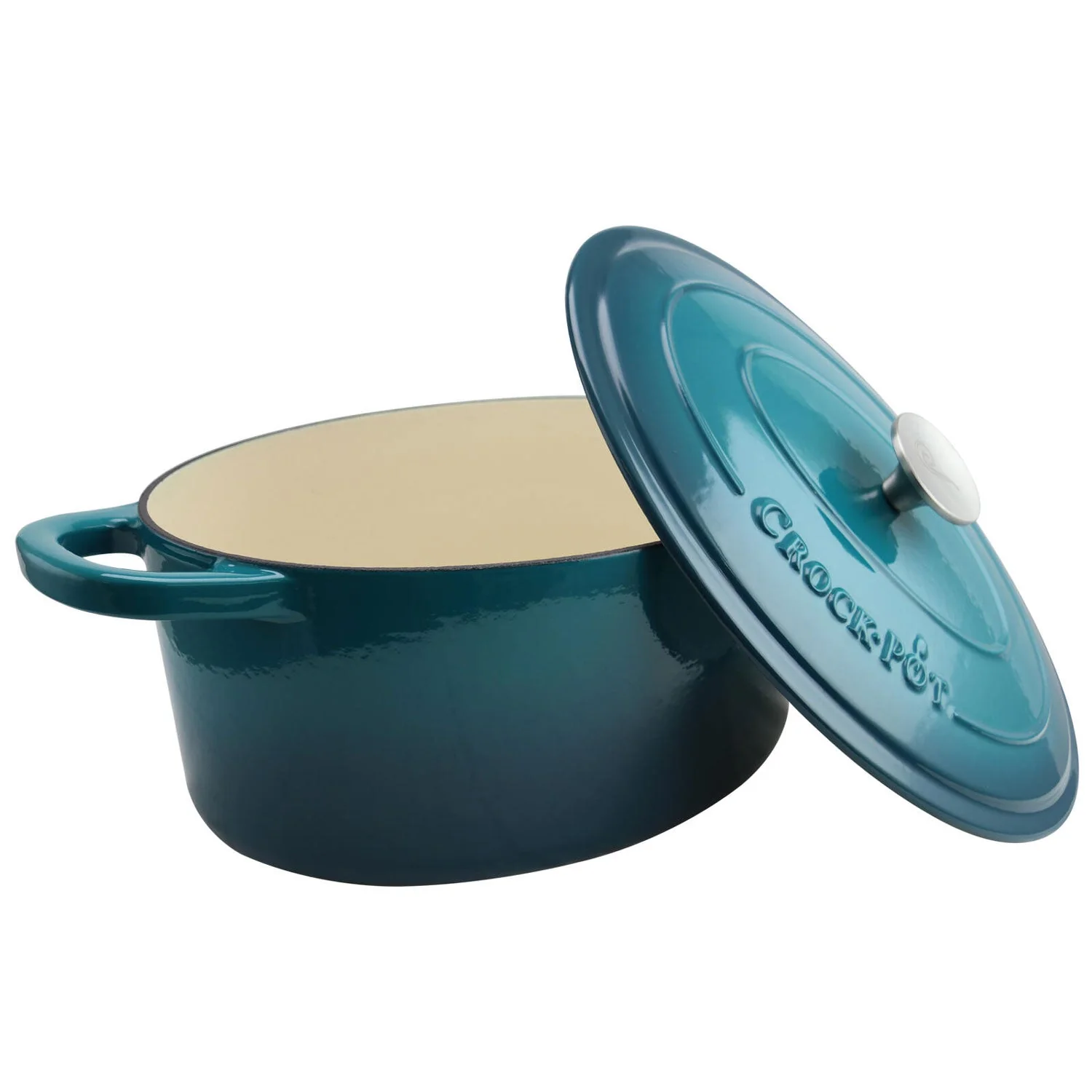 Crock-Pot 7 Quart Oval Enamel Cast Iron Covered Dutch Oven Slow Cooker, Teal - Image 3