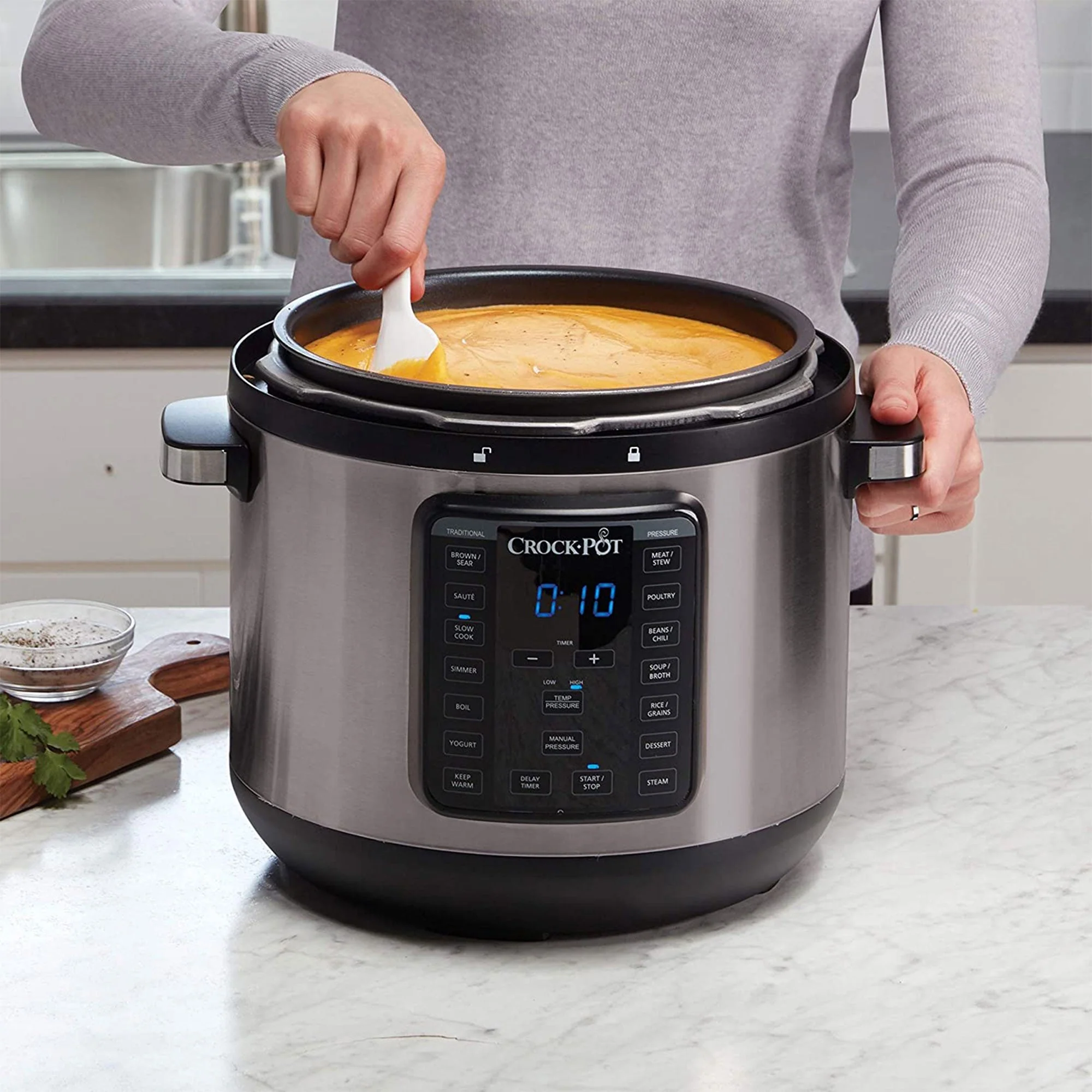 Crock-Pot 8 Quart 13 Program Stainless Steel Crock Pressure Cooker w/ Lid, Black - Image 5