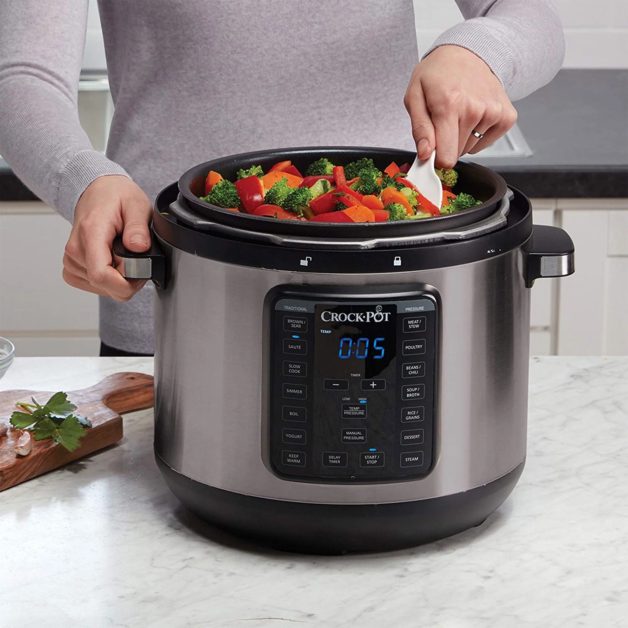 Crock-Pot 8 Quart 13 Program Stainless Steel Crock Pressure Cooker w/ Lid, Black - Image 6