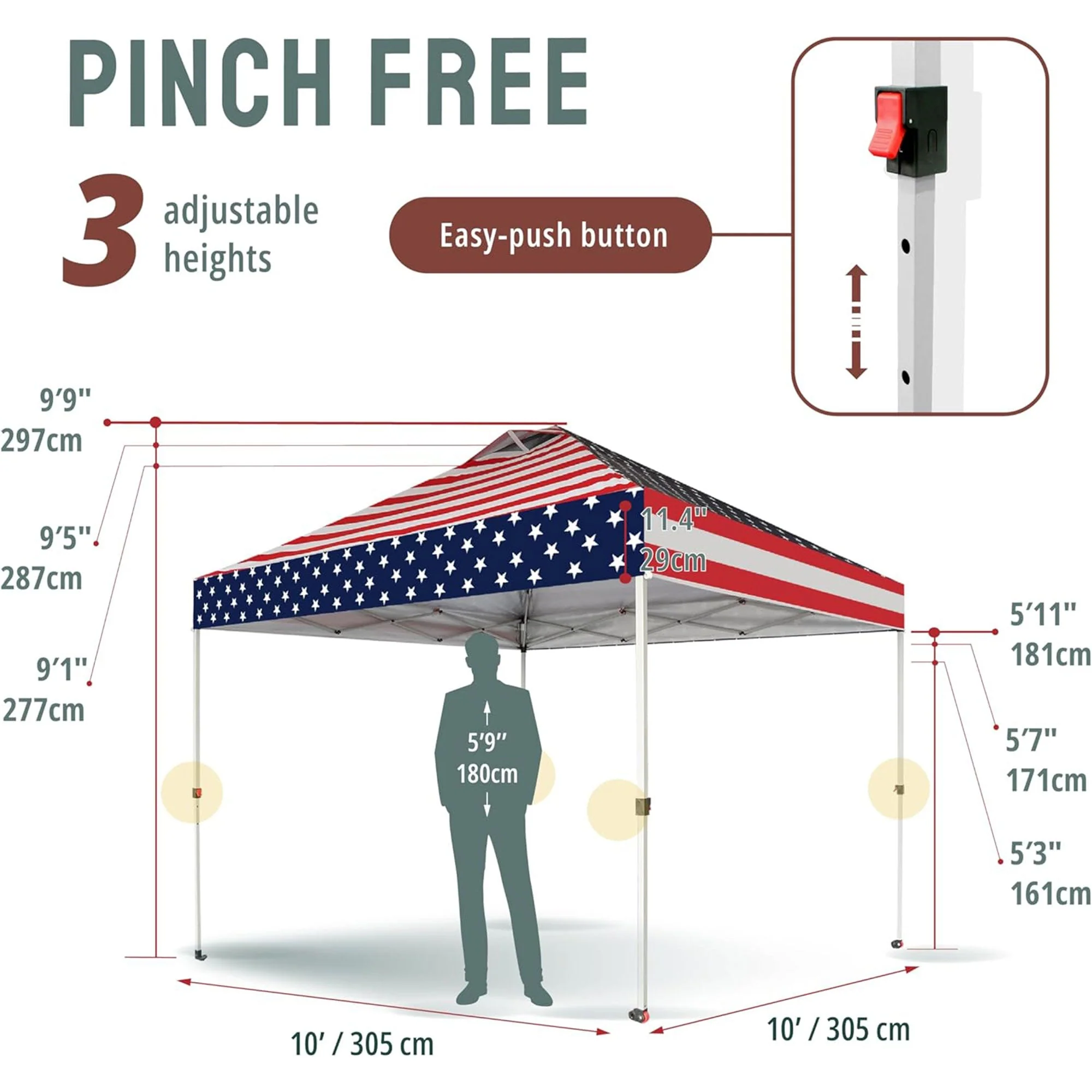 CROWN SHADES 10x10 Ft Outdoor Canopy Tent with 1 Push Lock, American Flag - Image 2