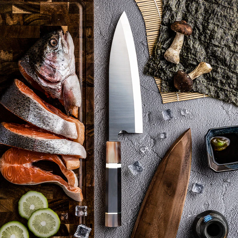 Crystal Damascus Chef's Knife with Exotic Ebony Wood Handle - Image 5