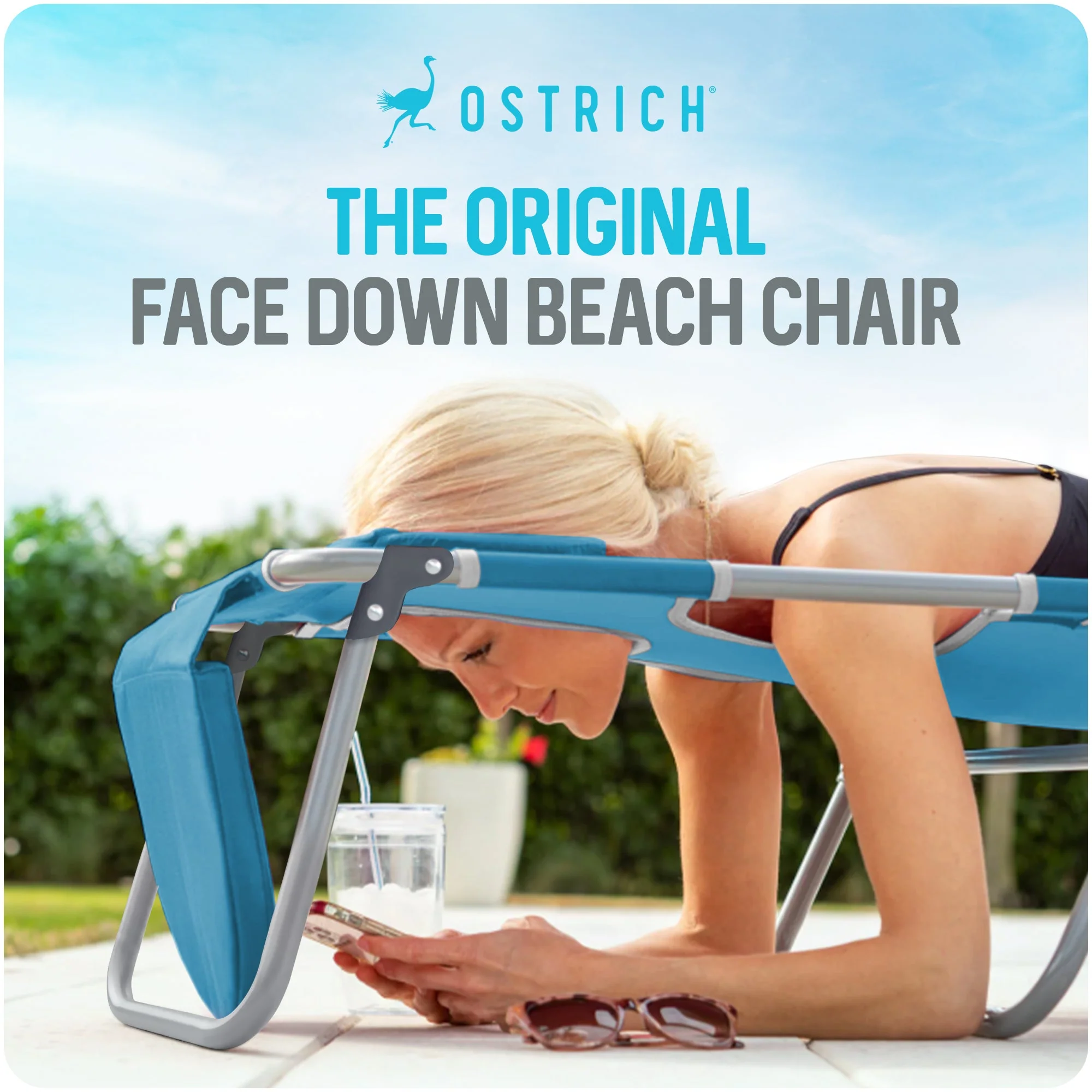 Ostrich The Deluxe Backpacker Portable Beach Chair with Cooler Bag, Light Blue - Image 3