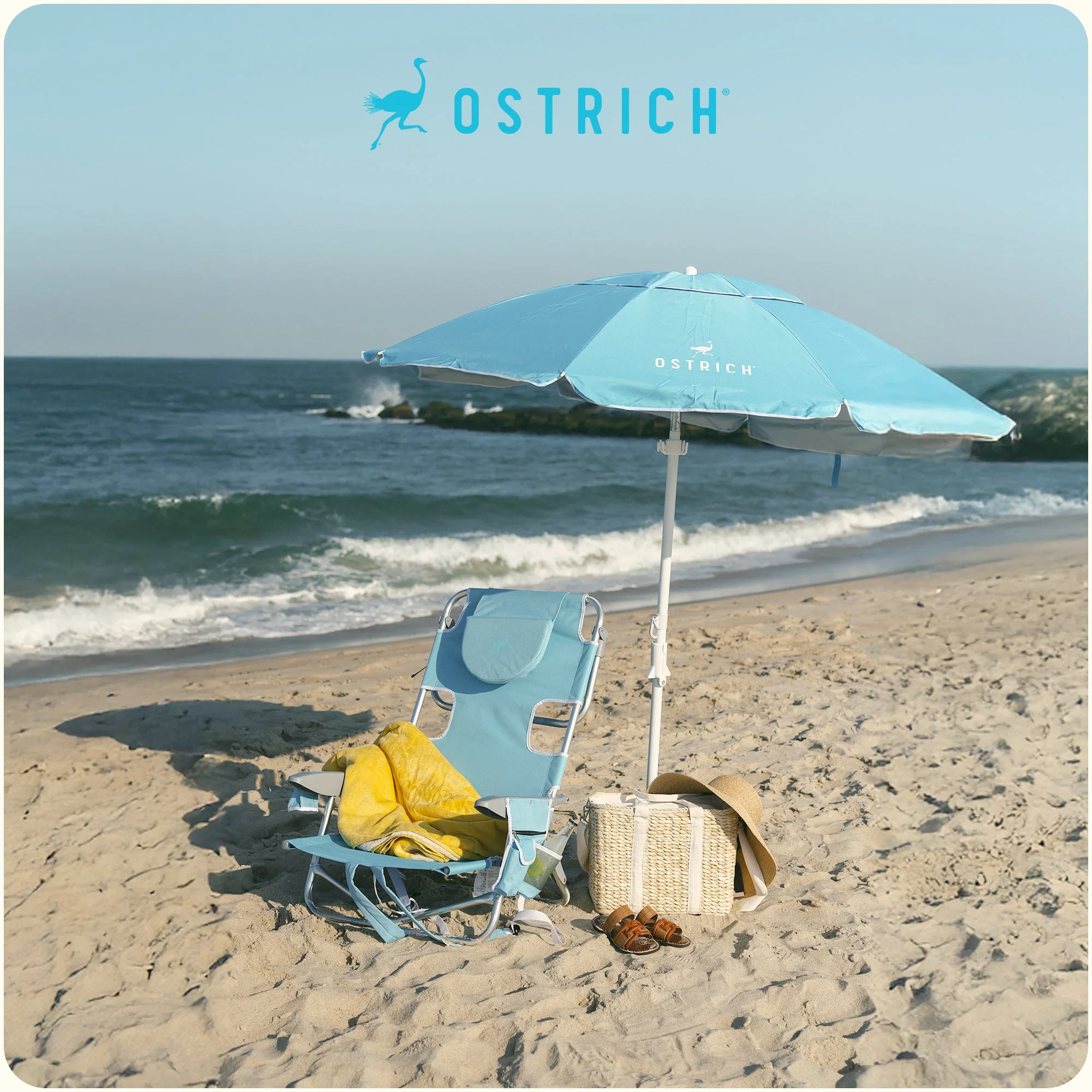 Ostrich The Deluxe Backpacker Portable Beach Chair with Cooler Bag, Light Blue - Image 8