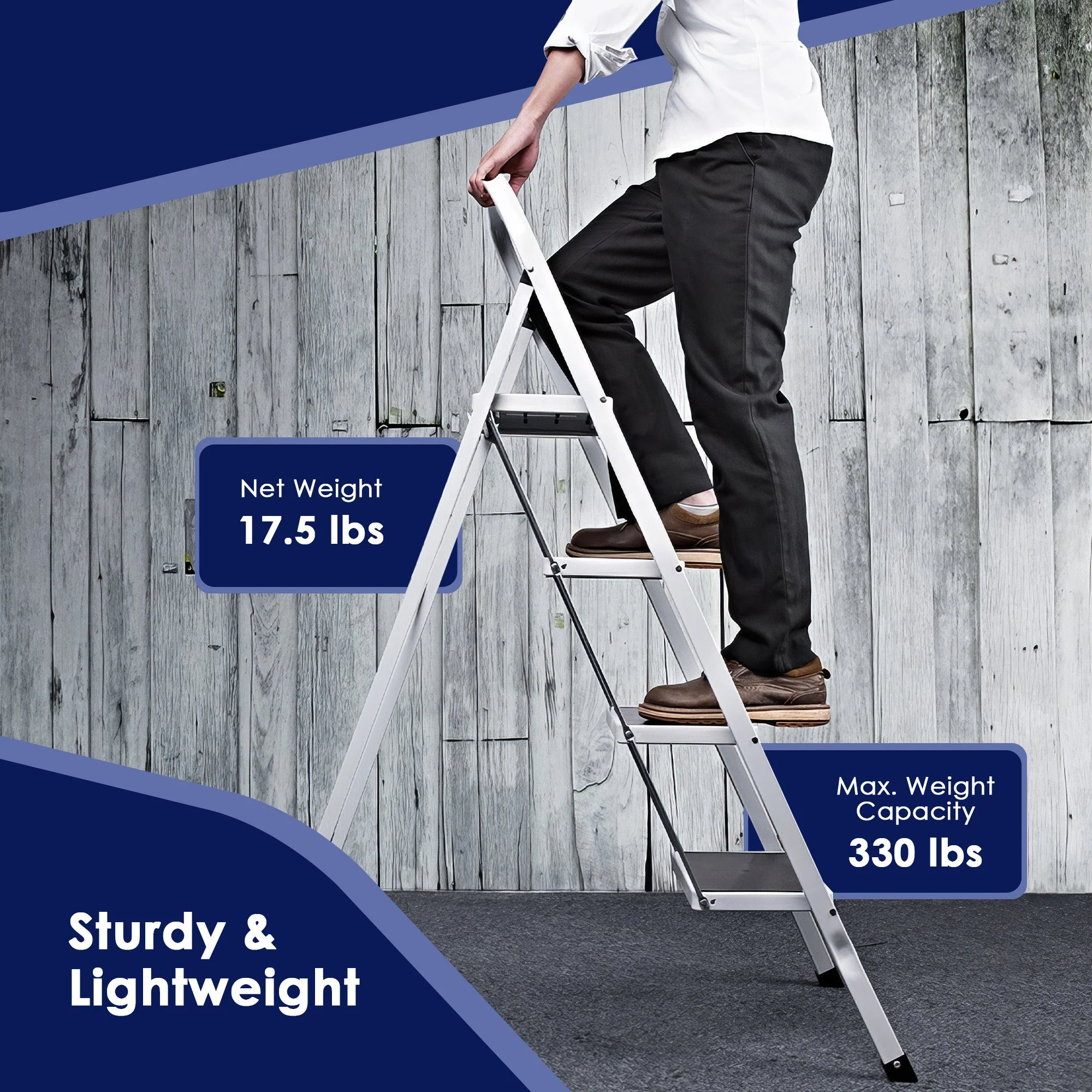 Delxo Alloy Steel Folding 4 Step Stool Portable Ladder with Hand Grip, White - Image 3